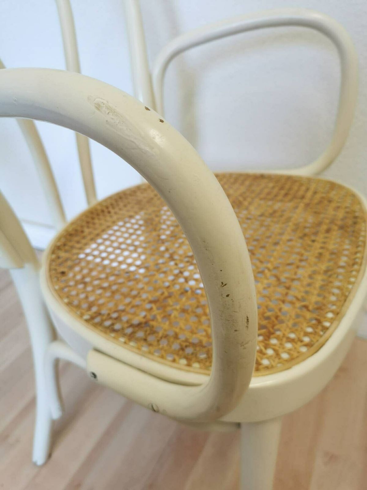 Vintage Dining White Chair In Thonet Style With Cane / Mid Century / Coffeehouse / Retro Dine Wicker Rattan Chair /Yugoslavia / Stol Kamnik photo 316.0