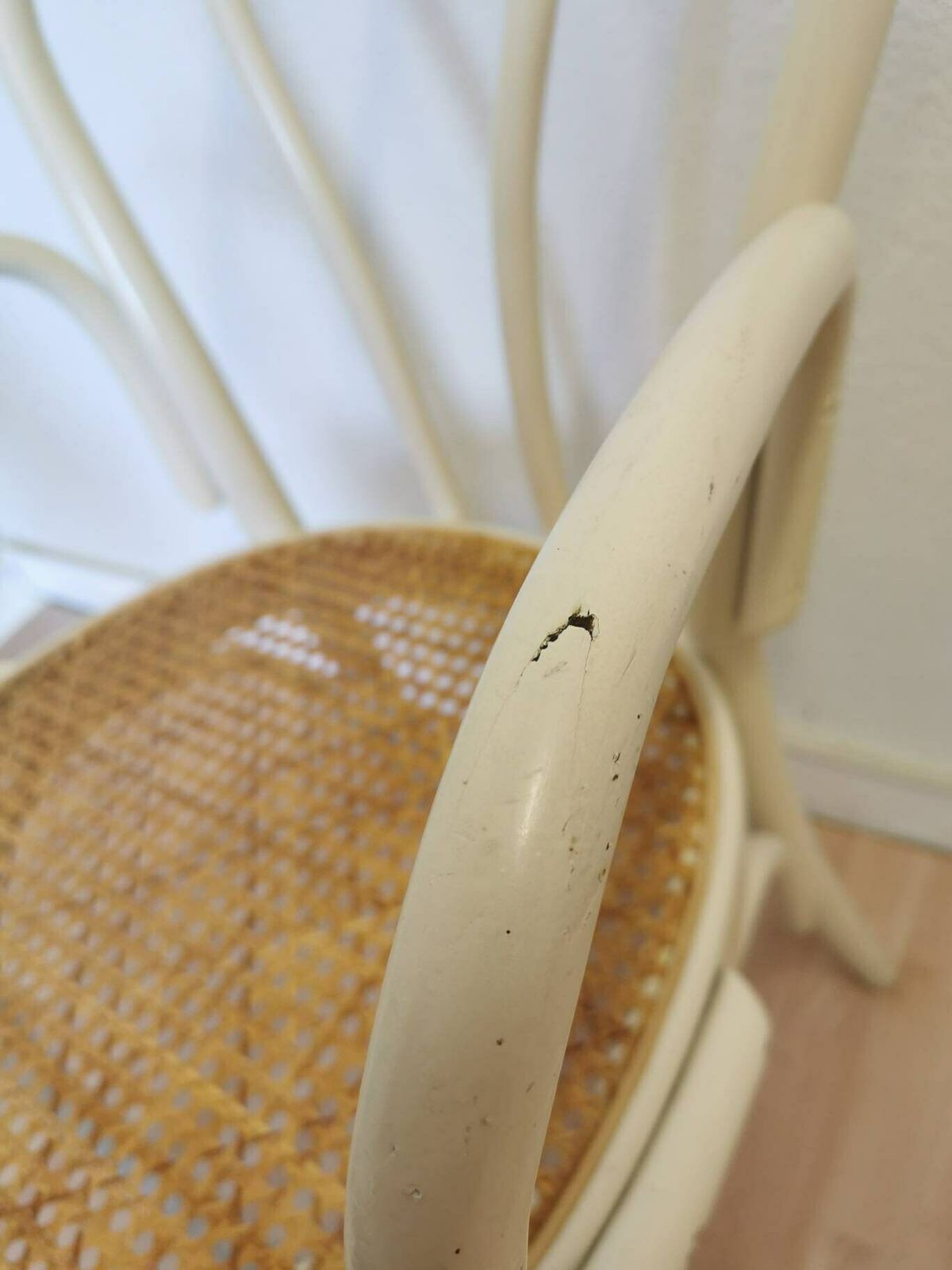 Vintage Dining White Chair In Thonet Style With Cane / Mid Century / Coffeehouse / Retro Dine Wicker Rattan Chair /Yugoslavia / Stol Kamnik photo vinterior
