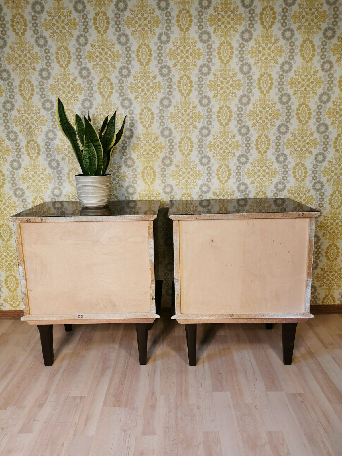 photo furniture Pair Of 2 Vintage Wooden Night Stands Very Firm/ Mid Century Modern Made In Yugoslavia 1970s / Retro Bedside Night Table /Retro Nightstand