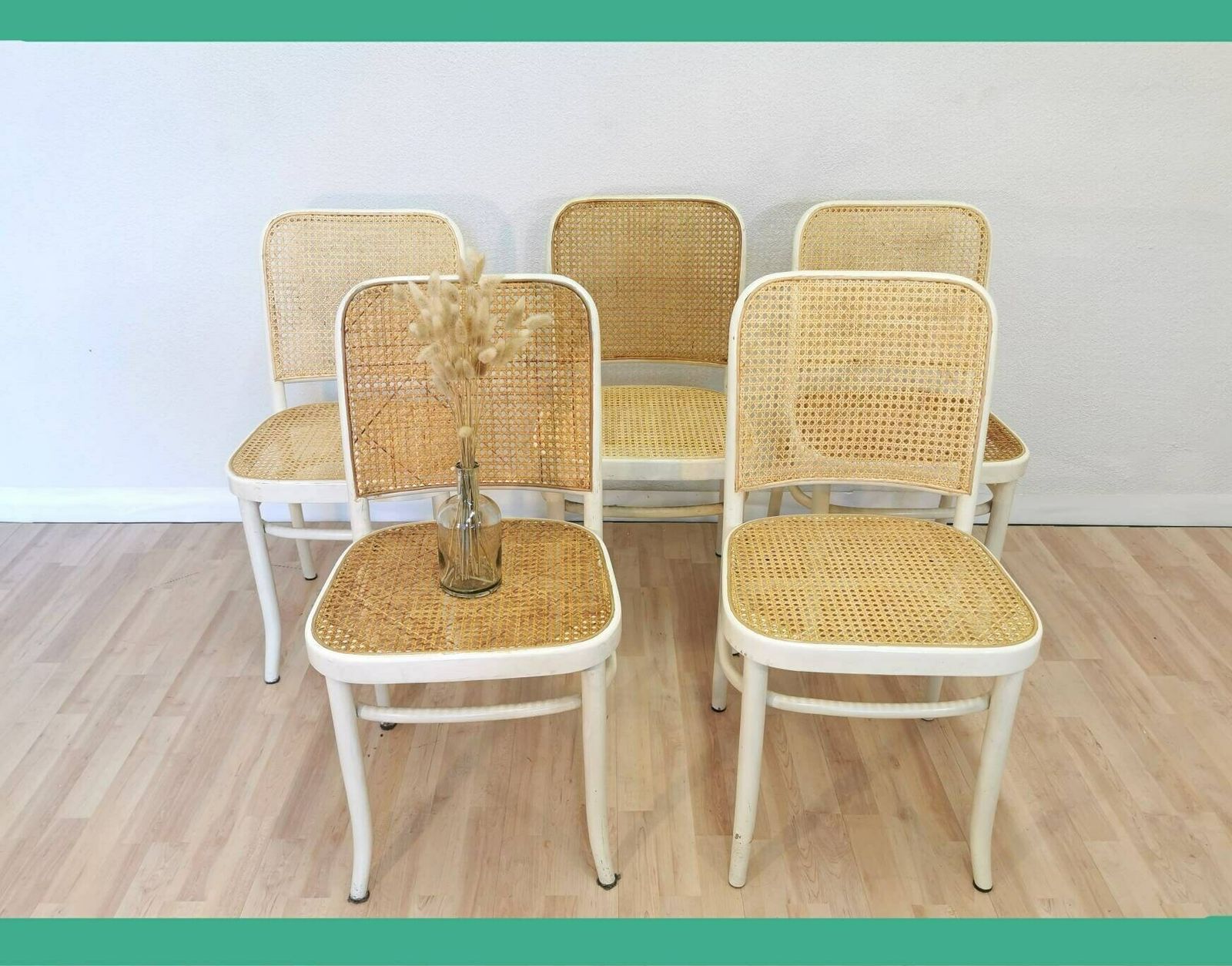 1 Of 4 Vintage Mid Century Chair / Cane Seating / Thonet 811 Dining Chair / Josef Hoffman / Rare Wooden Chair / White Mintwood / Dining Dine