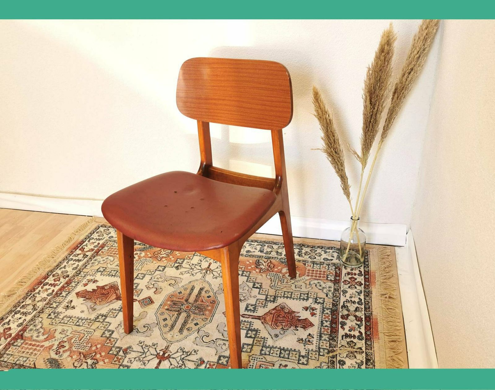 Vintage Wooden Dining Chair / Made In Yugoslavia / 1970s / 70s / Red Faux Leather / Bistro Dine Chair / Mid Century Pub / Original Sticker