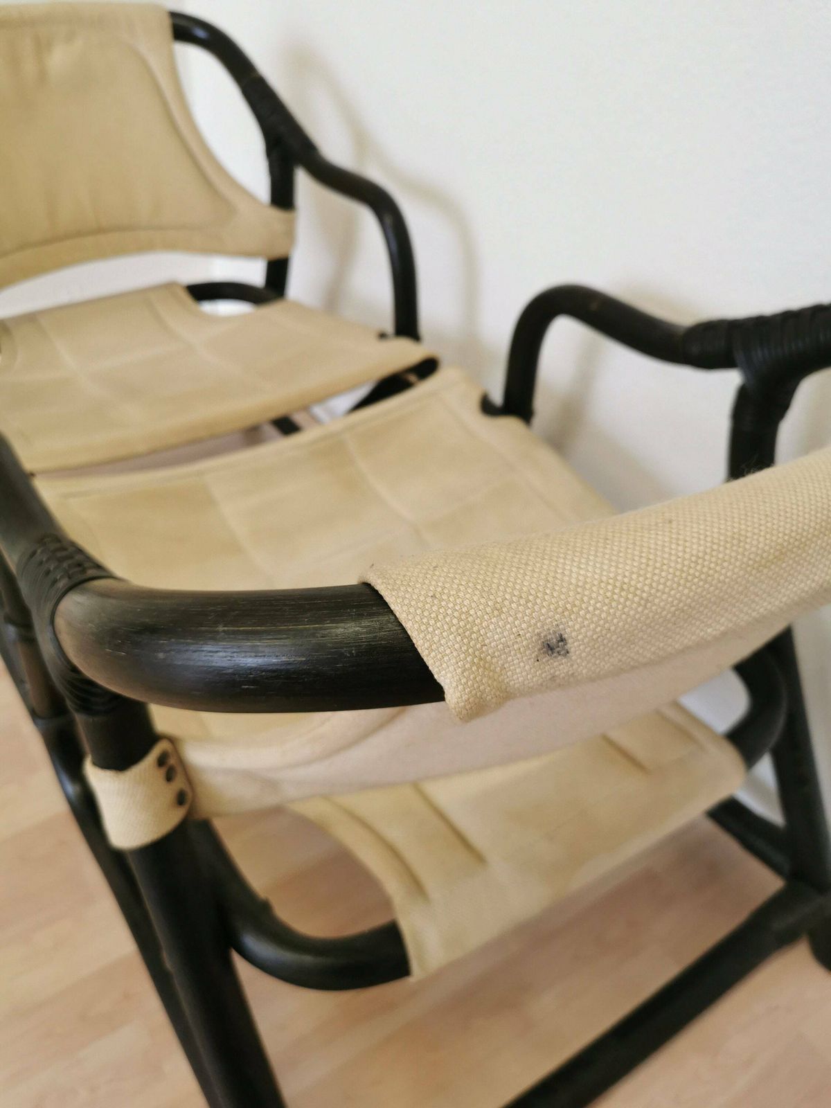 Set Of 2 Vintage Espri Safari Lounge Armchairs / Rare Mid Century Black Bamboo And Beige Fabric Easy Chairs / 1970s By Ikea, Sweden photo vinterior