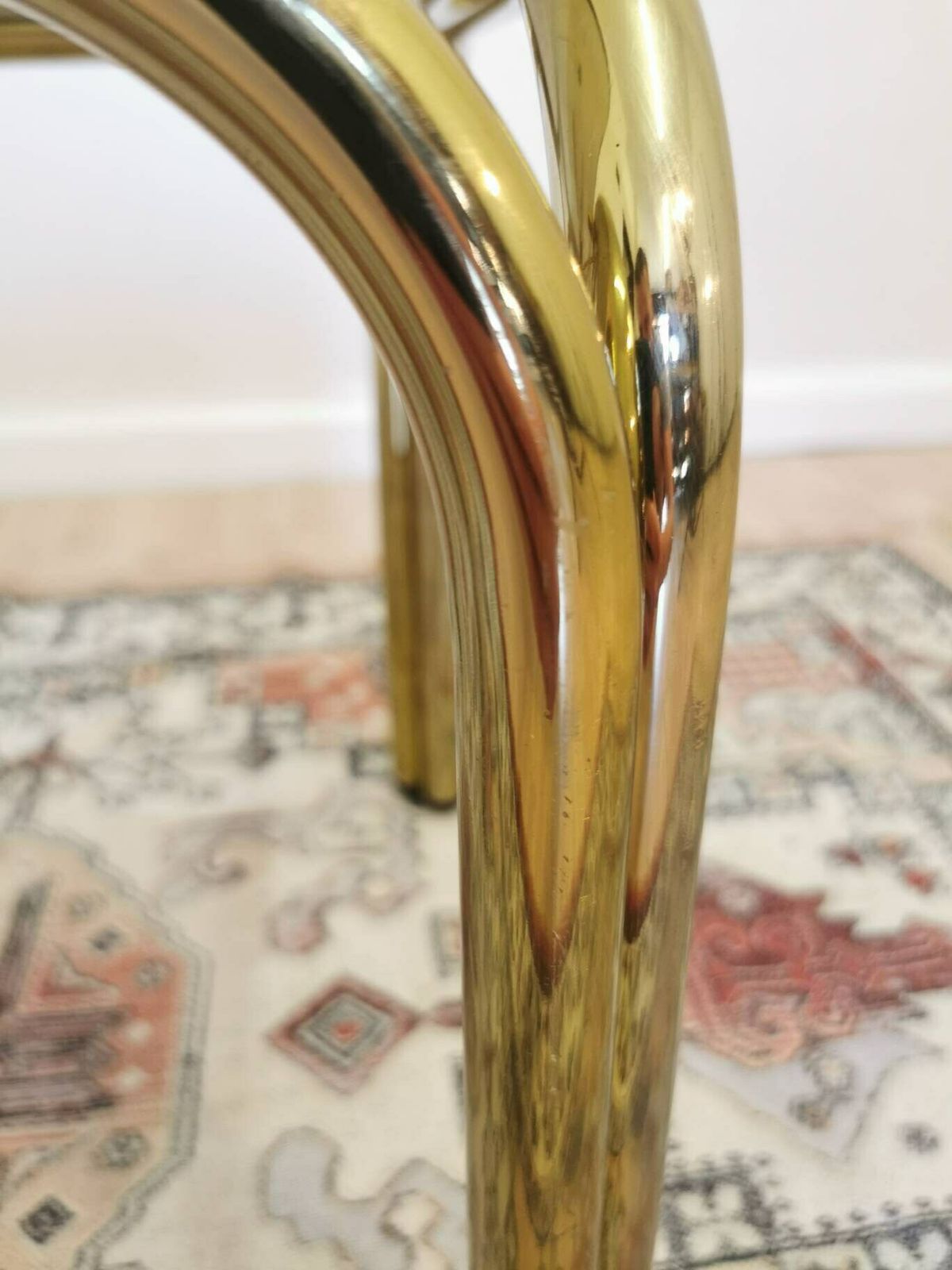 Mid Century Coffee Table / Vintage Brass Look End Table With Smoked Glass / Golden Vintage Small Table / Rectangular / Italian Design photo for sale