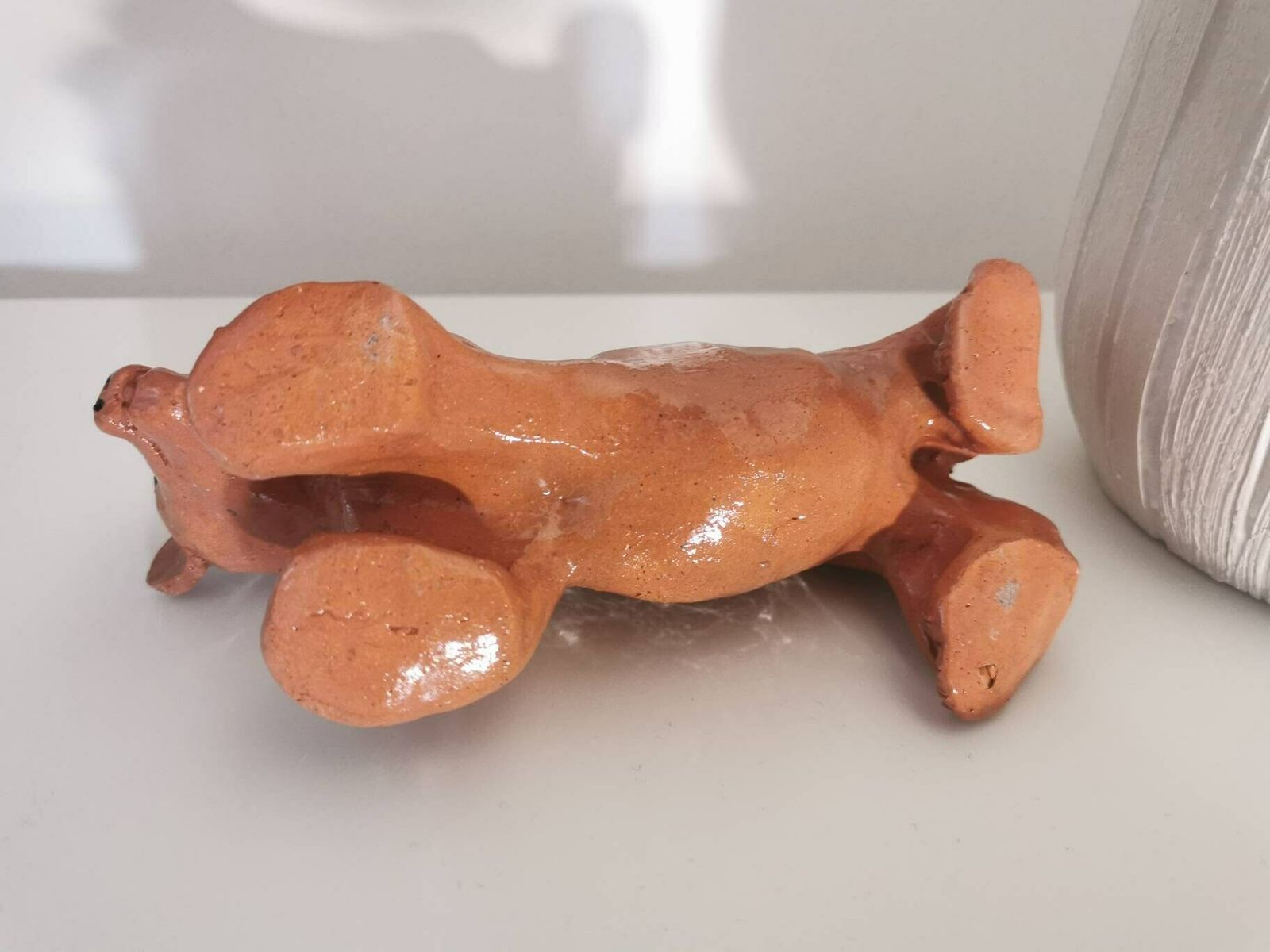 Vintage Bear Figurine / Handmade In The 1980s / Clay Mini Scuplture / Pottery Ornament / Brown Bear Cub / Minimalistic photo Art