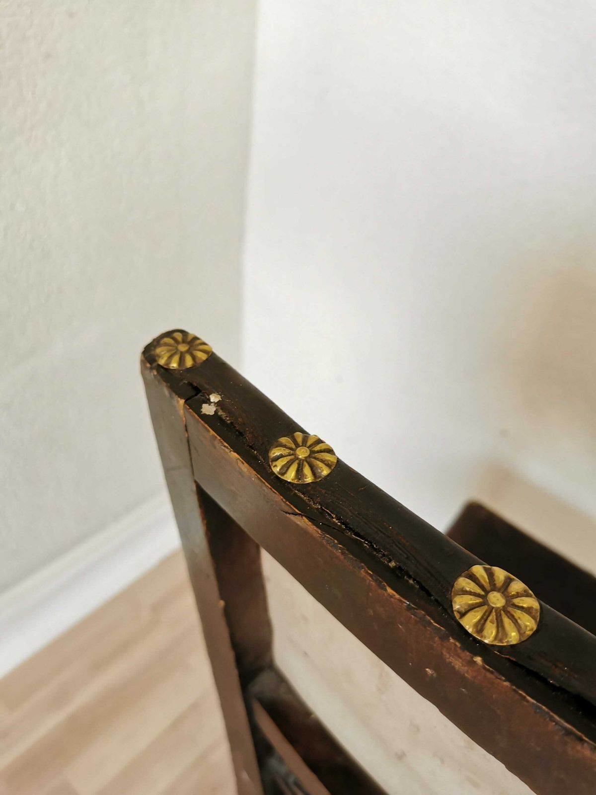 photo for sale Antique Dine Chair From 1930s / Wodeen Base And Leather Seat And Backrest / Vintage Dining Chair With Amazing Details With Metal Nets