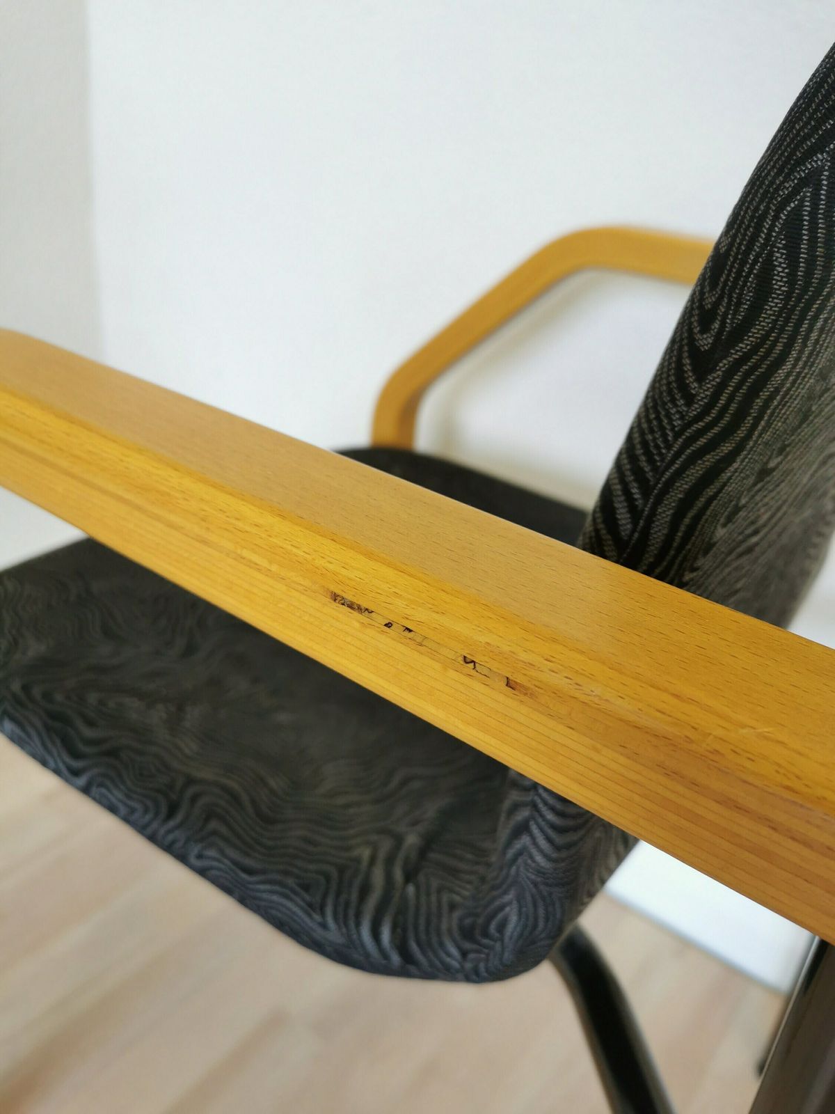 Vintage Dining Chairs / Mid Century Dine Beech Wood, Metal Legs And Black Fabric Chair / 1970s Space Age Interior Dining Room Quadrangular photo buy