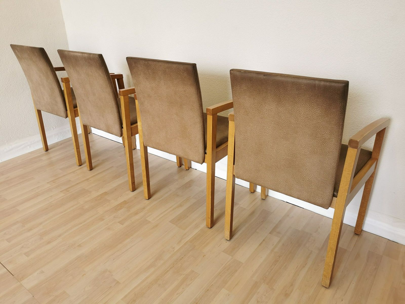 1 Of 4 Vintage Dining Chairs / Massive Wooden Dine Armchairs With Microfiber / Made In 1990s / Italian Design / Bistro Bar Pub Restaurant photo Furniture
