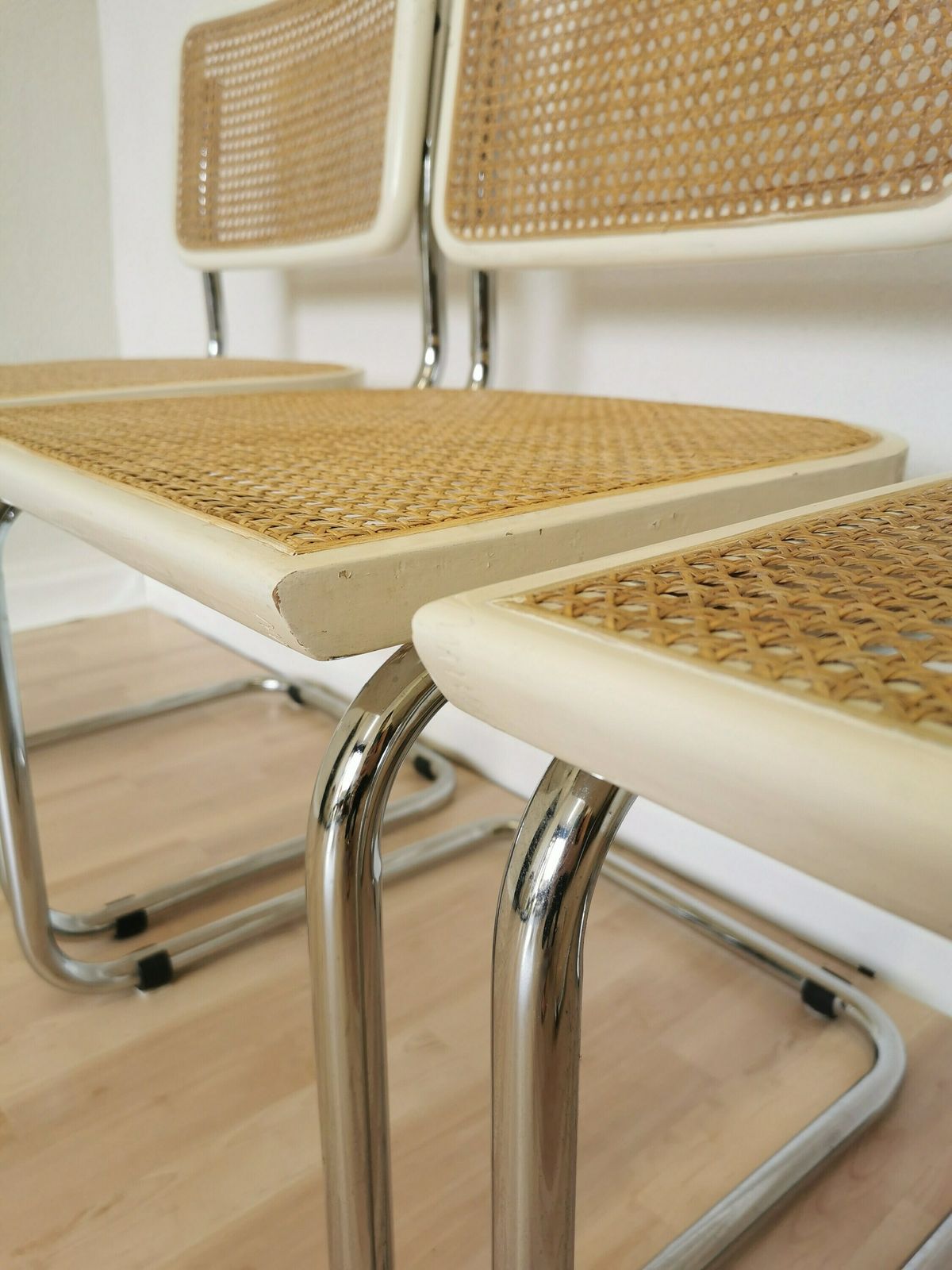 Set Of 3 Vintage White Cesca Chairs By Marcel Breuer / Mid Century Italian Dining Chair B32 Knoll / 1970s / Wicker/ Dining /Dine Chairs/ Mcm photo buy