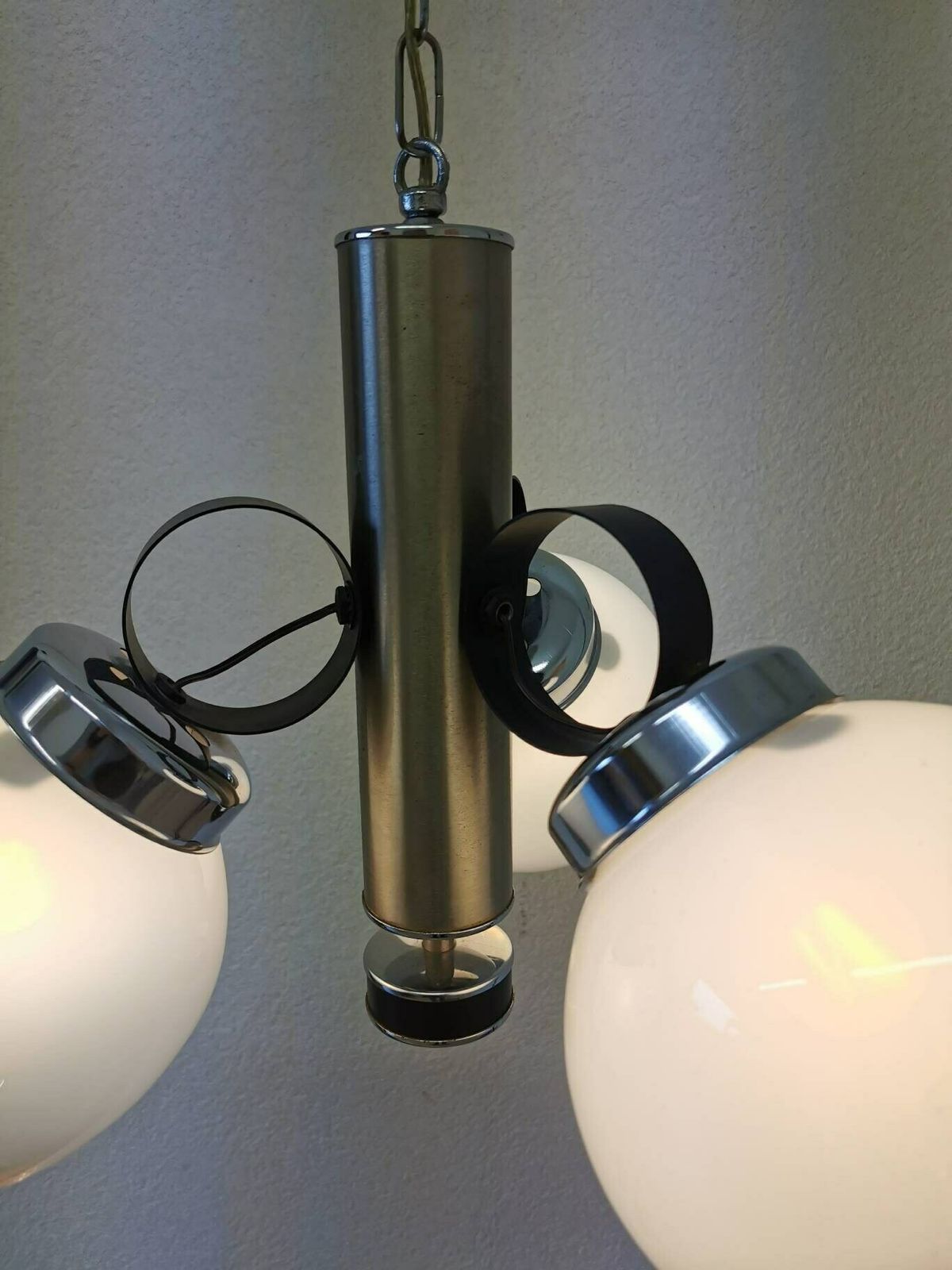 Vintage Mazzega Light / Murano Glass Chandelier / 1970s, Italy / Mid Century Italian Design / White & Orange Pendant Light 70s Ceiling Lamp photo vinterior