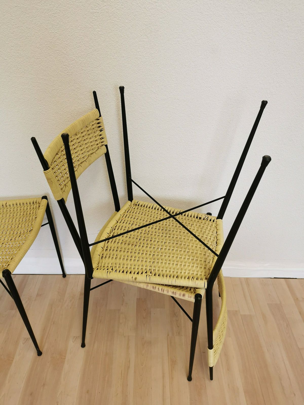 Set Of 4 Vintage Dine Chairs Made In Italy In The 1970s / Mid Century Outdoor Or Indoor Dining Chairs From Metal And Plastic In Rattan Look photo 741.0