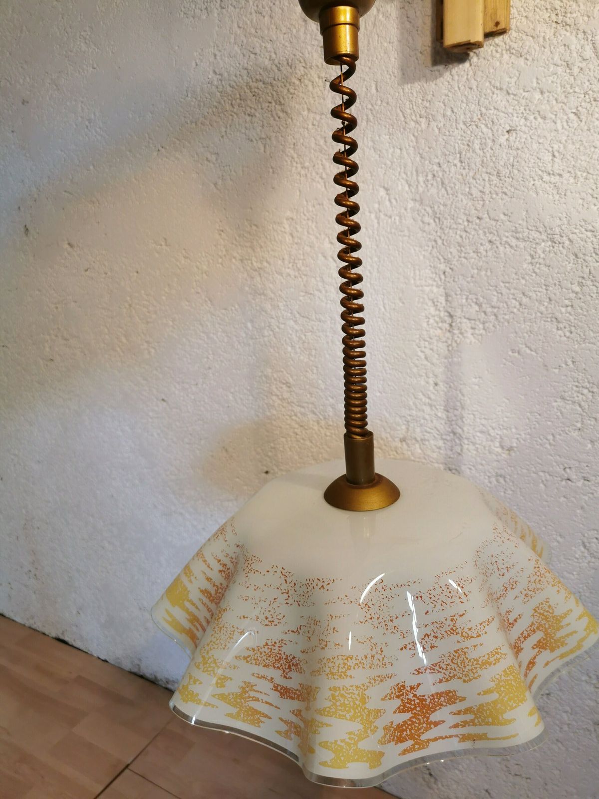 photo furniture Vintage Glass Pendant Lamp By Sijaj Hrastnik / Mid Century Ceiling Light 70s, Yugoslavia / Orange, White, Yellow