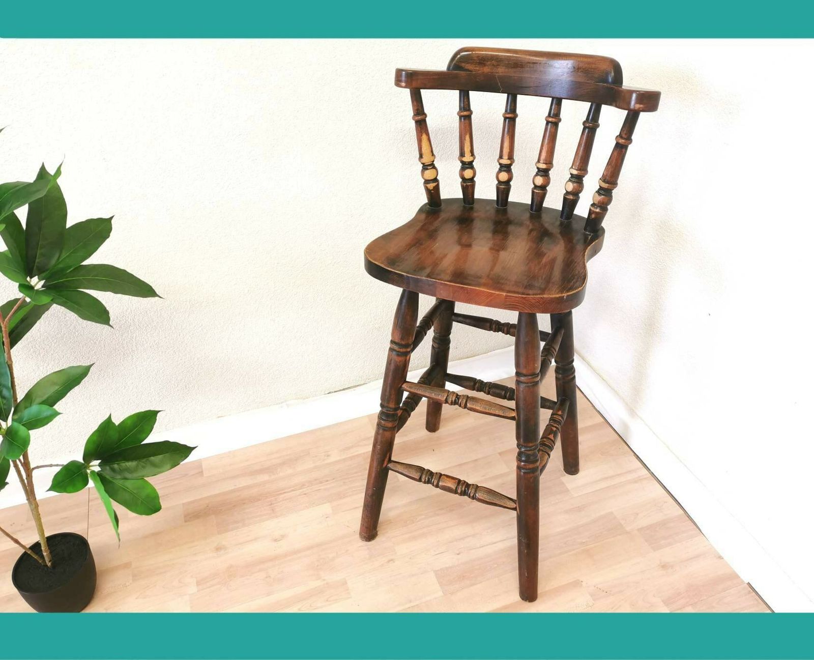 Vintage Wooden Bar Chair / 1970s Yugoslavia / Mid Century Farmhouse High Stool / Kitchen Island Chair With Patina / Carved Wood Details photo furniture