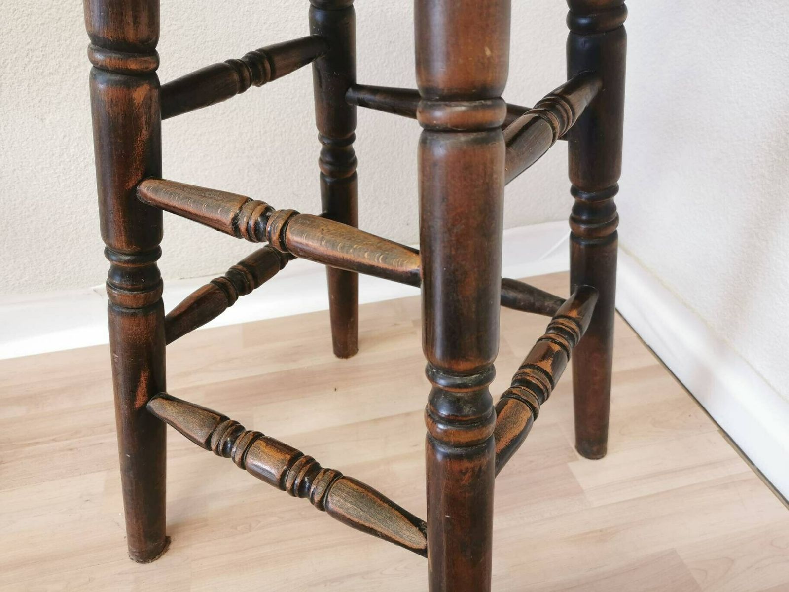 Vintage Wooden Bar Chair / 1970s Yugoslavia / Mid Century Farmhouse High Stool / Kitchen Island Chair With Patina / Carved Wood Details photo Furniture