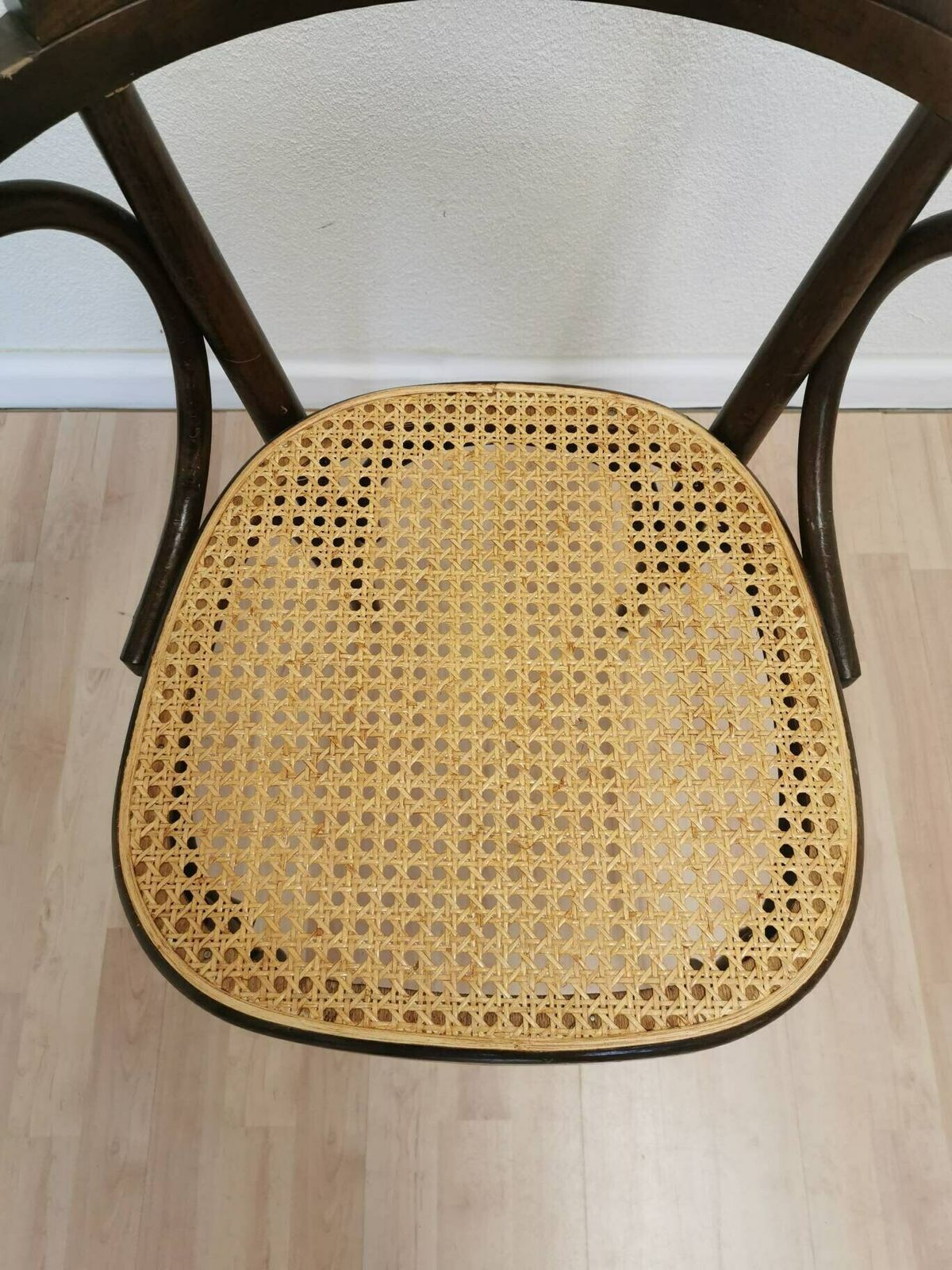 Vintage Wooden Dining Chair With Cane Seat In Thonet Sytle / Mid Century Dine Chair Made With Bentwood Technique / 1970s Interior Irish Pubi photo 272.0