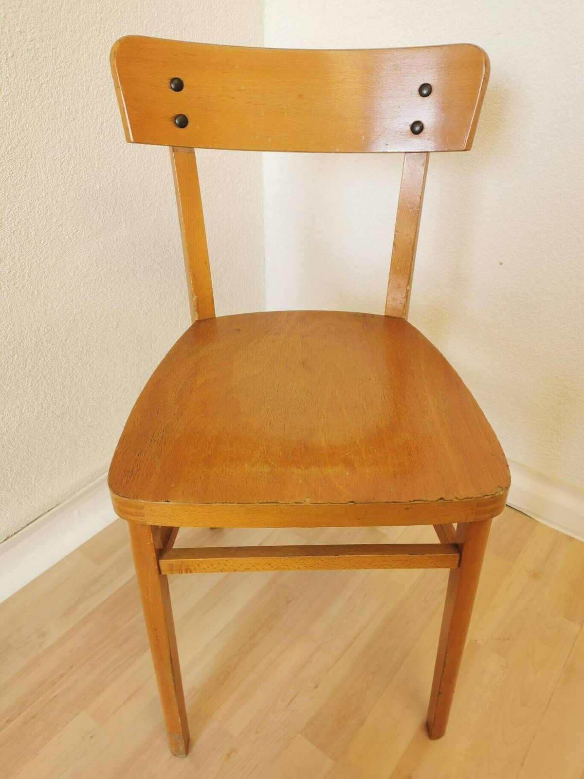 Vintage Wooden Dining Chair / 1970s Yugoslavia / Bistro Dine Chair In Farmhouse Country Sytle / Mid Century Minimalist Japandi Boho Design photo furniture
