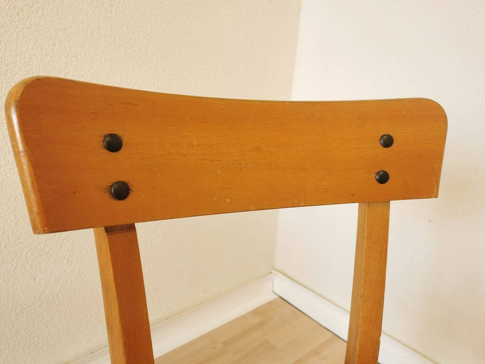 Vintage Wooden Dining Chair / 1970s Yugoslavia / Bistro Dine Chair In Farmhouse Country Sytle / Mid Century Minimalist Japandi Boho Design photo for sale