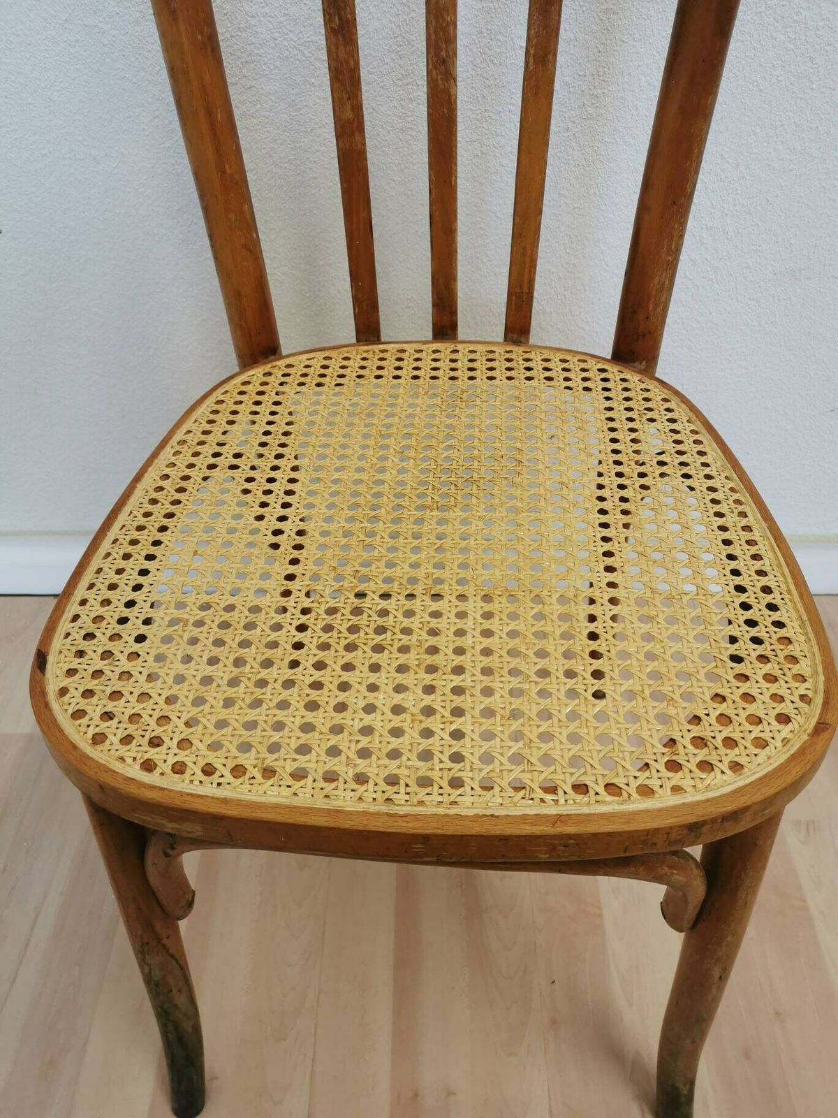 Vintage Wooden Dining Chair With Cane Seat / 1970s Yugoslavia / Mid Century Dine Chair / Wicker Chair With Patina In Boho Interior Design photo 242.0