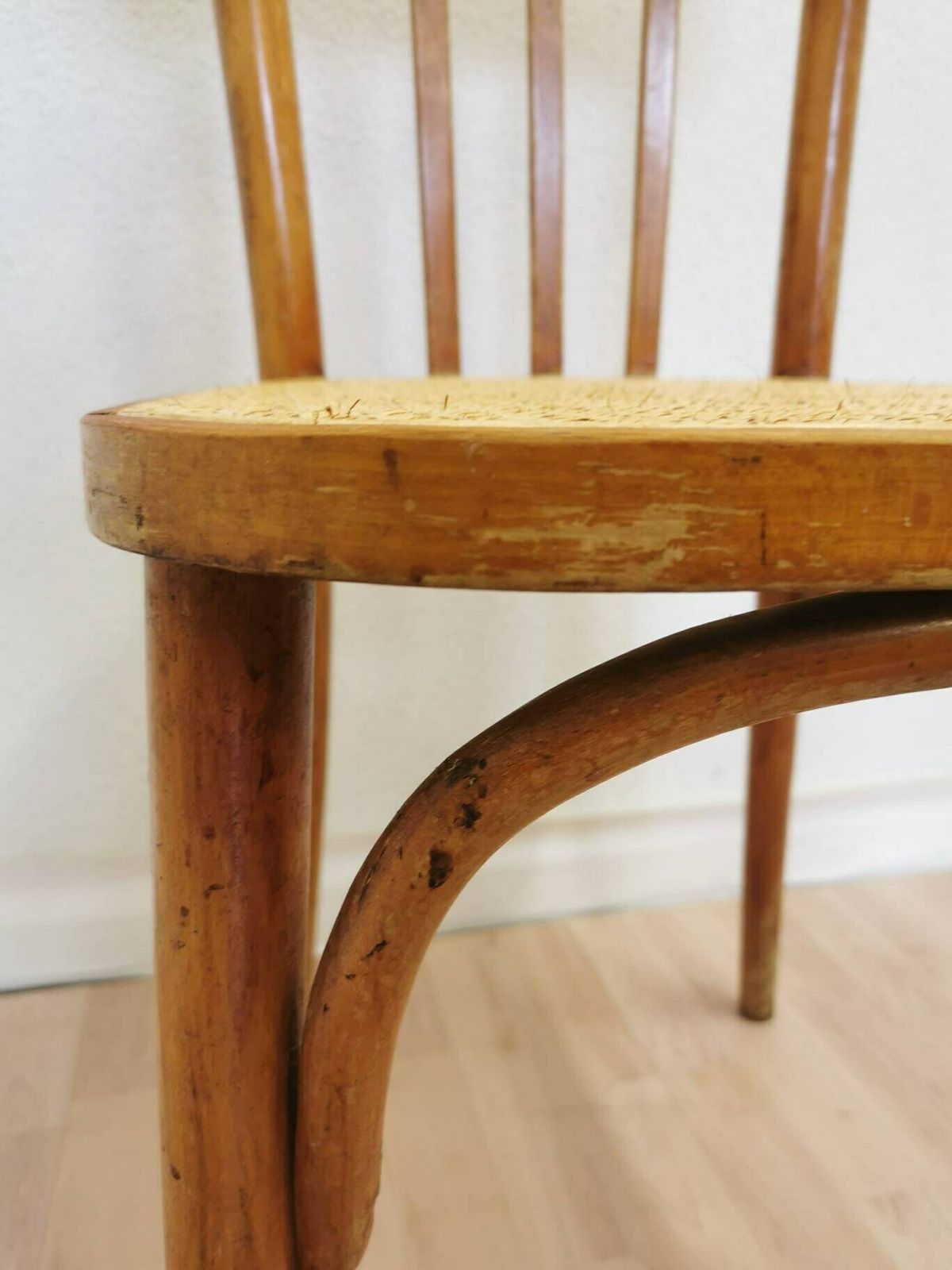 Vintage Wooden Dining Chair With Cane Seat / 1970s Yugoslavia / Mid Century Dine Chair / Wicker Chair With Patina In Boho Interior Design photo buy