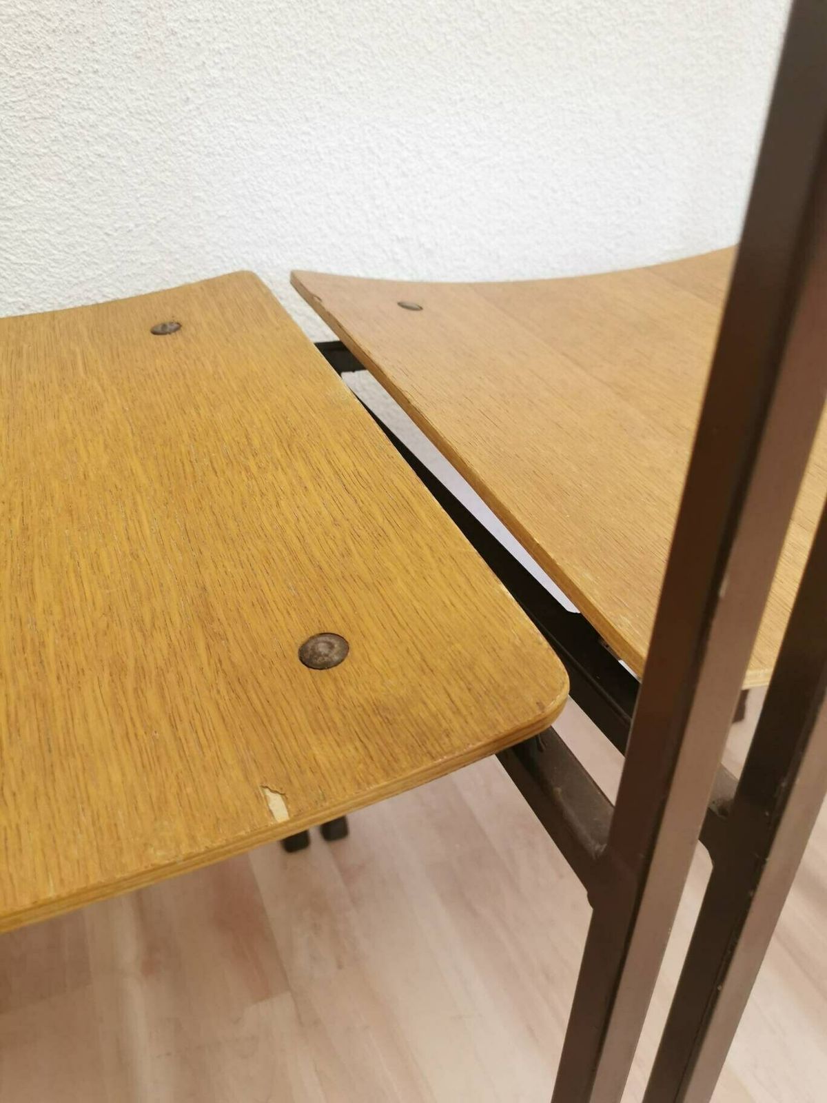 Set Of 4 Vintage School Square Chairs / Industrial Minimalist Dining Chair With Metal Frame And Wooden Seat / Mid Century Set Of Dine Chairs photo Furniture