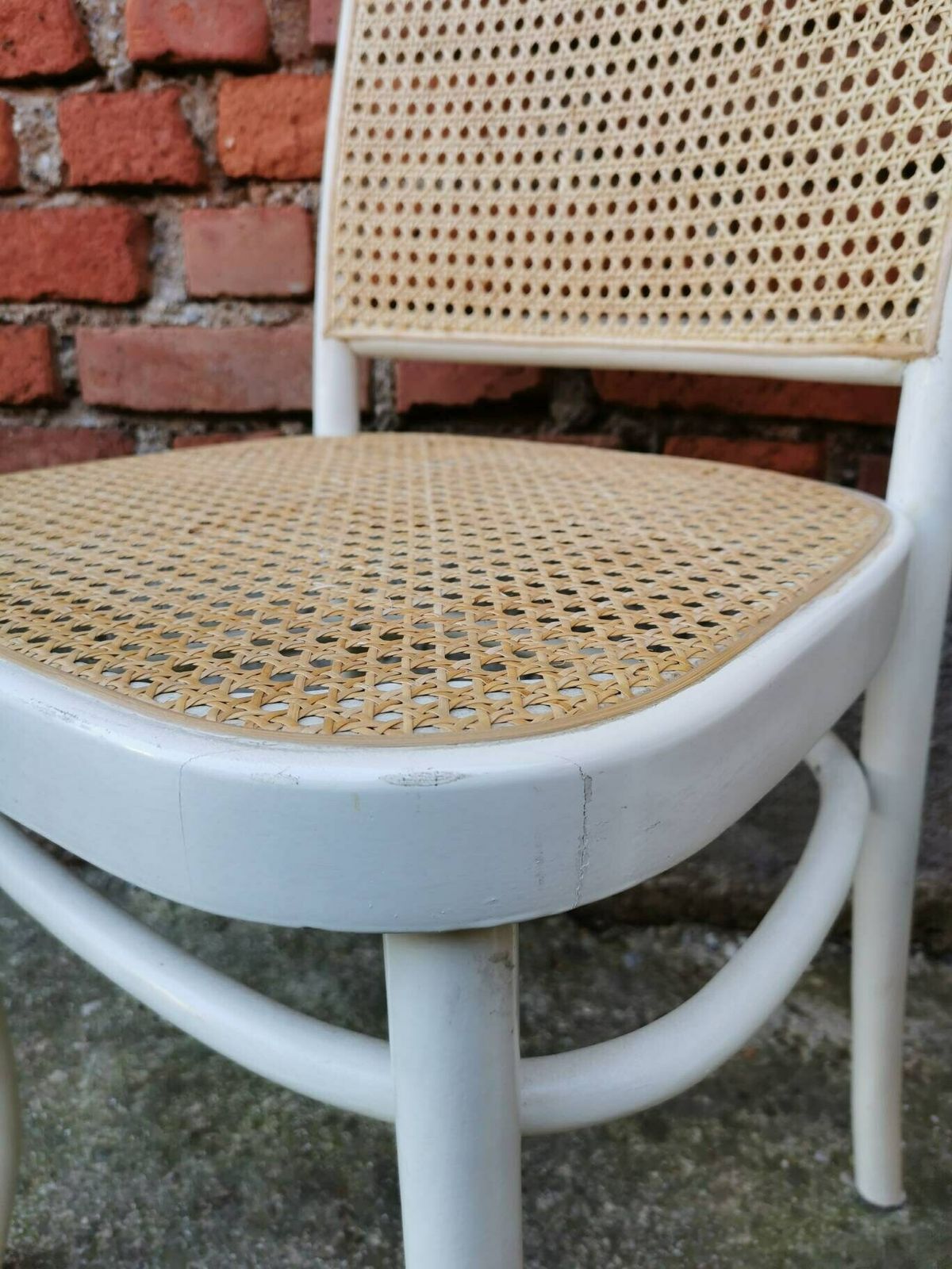 Set Of 2 Vintage Cane Chairs / Thonet 811 Dining Chair / 1970s / Josef Hoffman / Rare Mid Century White Wooden Dine Chair / Dining Room photo vinterior
