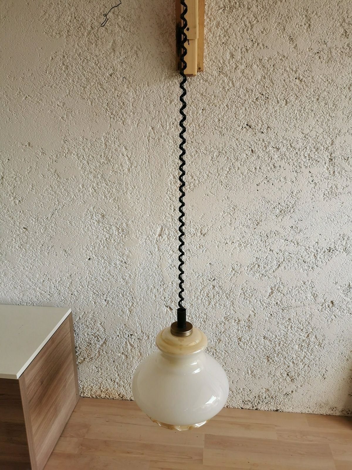 Vintage White Glass Pendant Lamp / Mid Century Ceiling Light / Made In Yugoslavia / 1970s / Yugo / Mcm / Midcentury Kitchen Dining Room / Oz photo 184.0