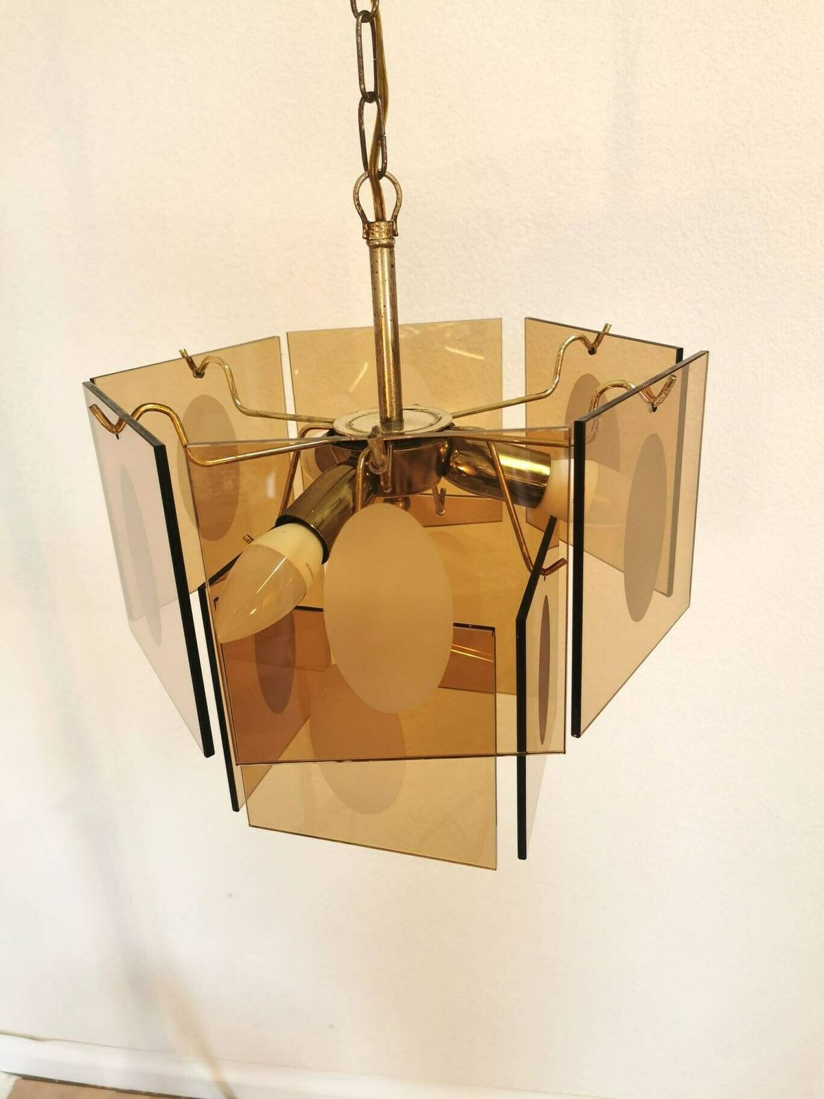 Mid Century Vistosi Chandelier / 1960s / Smoked Glass / Pendant Light / Italian Style / 10 Glass Discs / Midcentury / Made In Italy / Top photo furniture