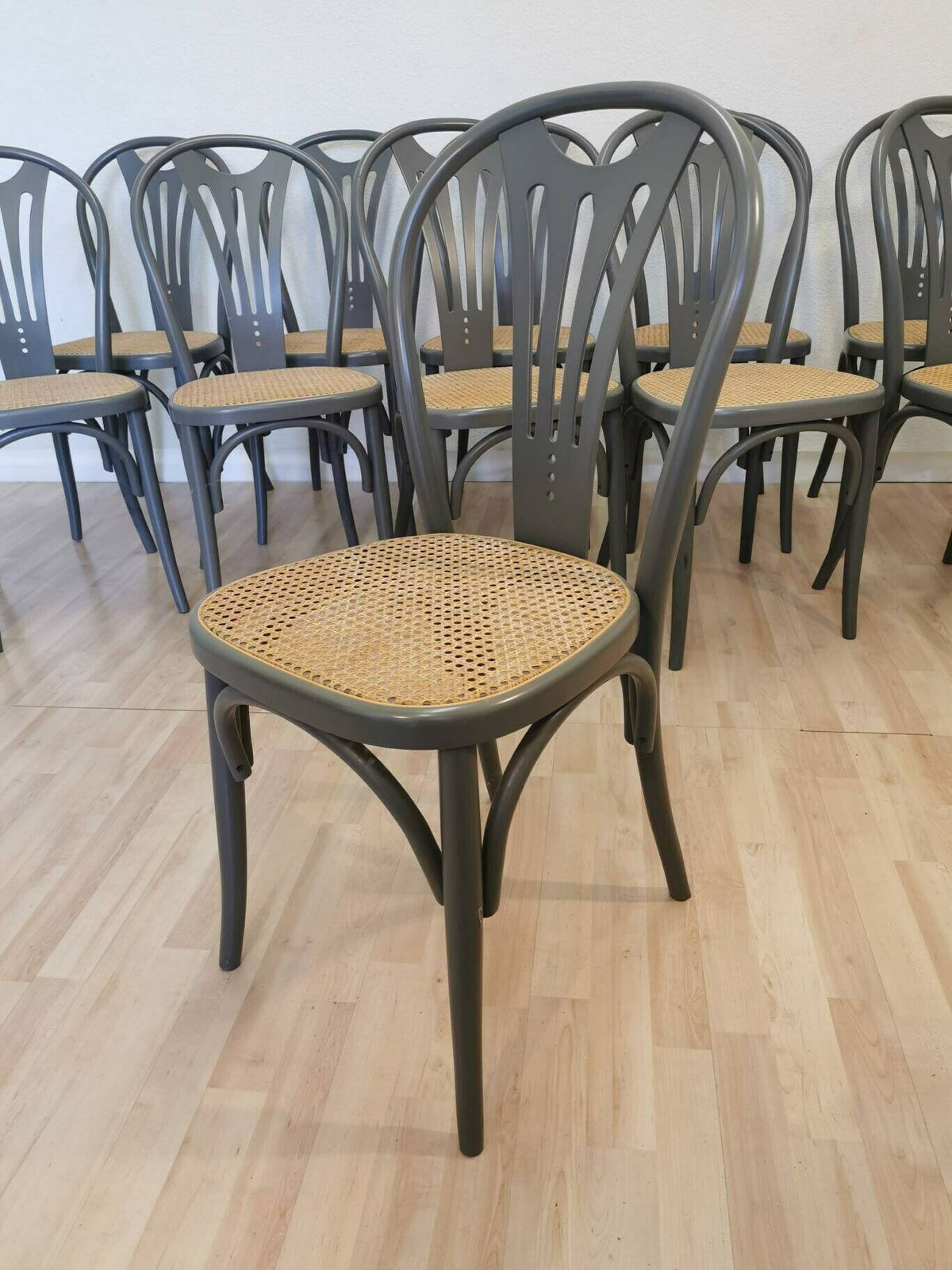 1 Of 14 Wooden Cane Gray Dining Chairs / Batch Thonet Style Bentwood Technique / Retro Bar Vintage Pub / Mcm / Bistro Dine Chair / Interior photo furniture