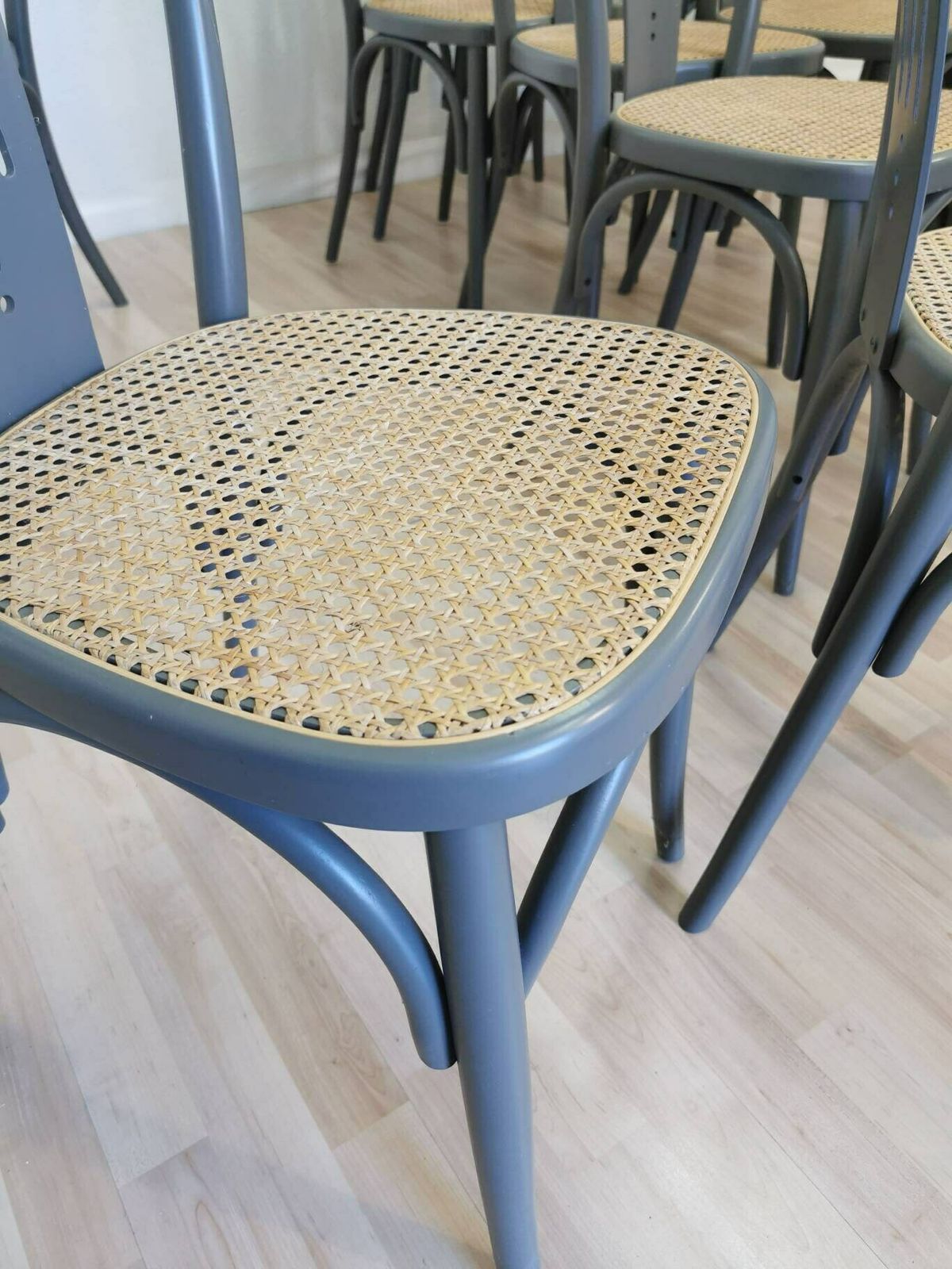 1 Of 14 Wooden Cane Gray Dining Chairs / Batch Thonet Style Bentwood Technique / Retro Bar Vintage Pub / Mcm / Bistro Dine Chair / Interior photo buy