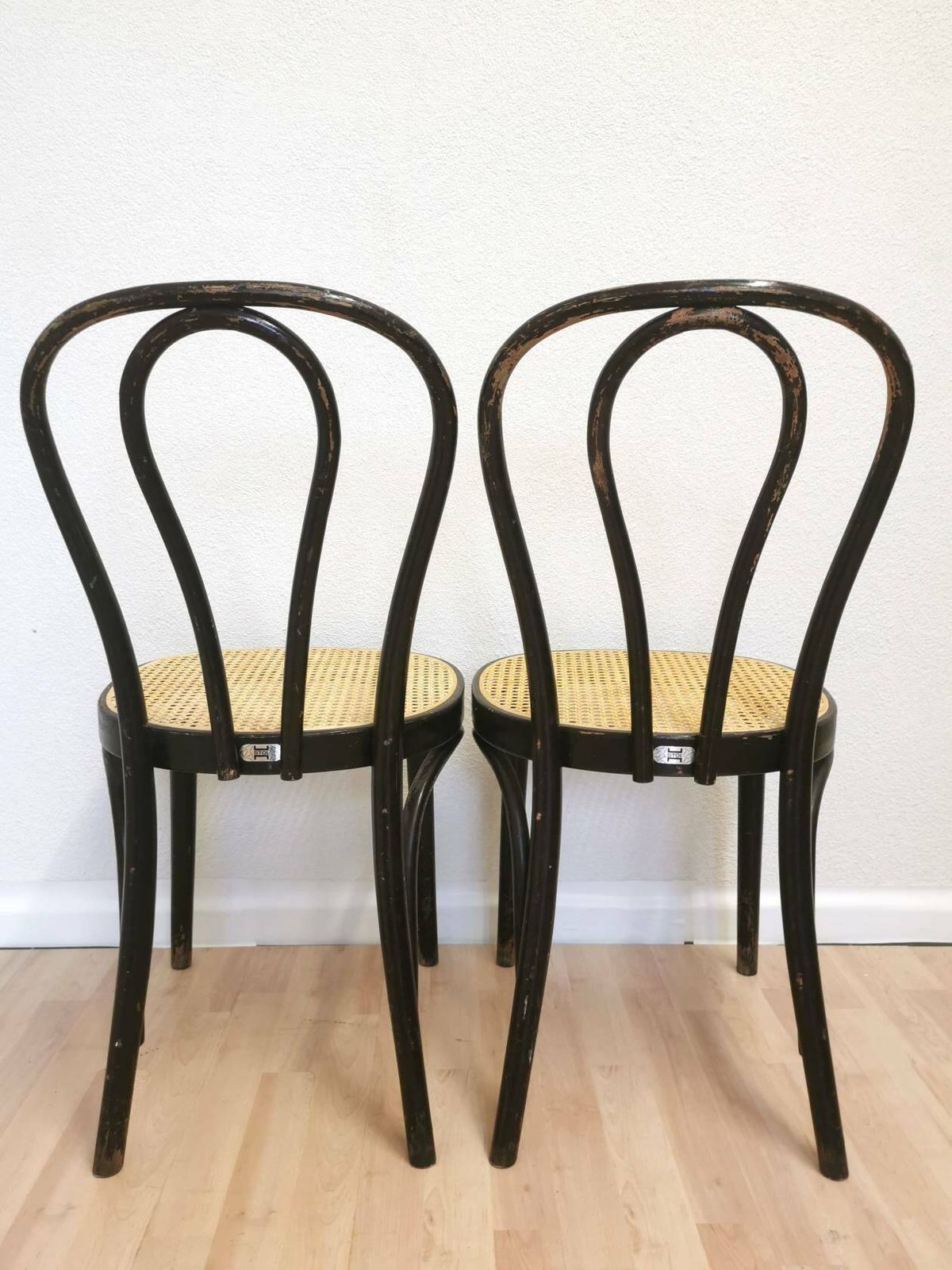 Set Of 2 Thonet Bentwood Style Chairs / Original Stol Kamnik / / Vintage / Dining Chair / Black Wood /Wicker Seat photo Furniture