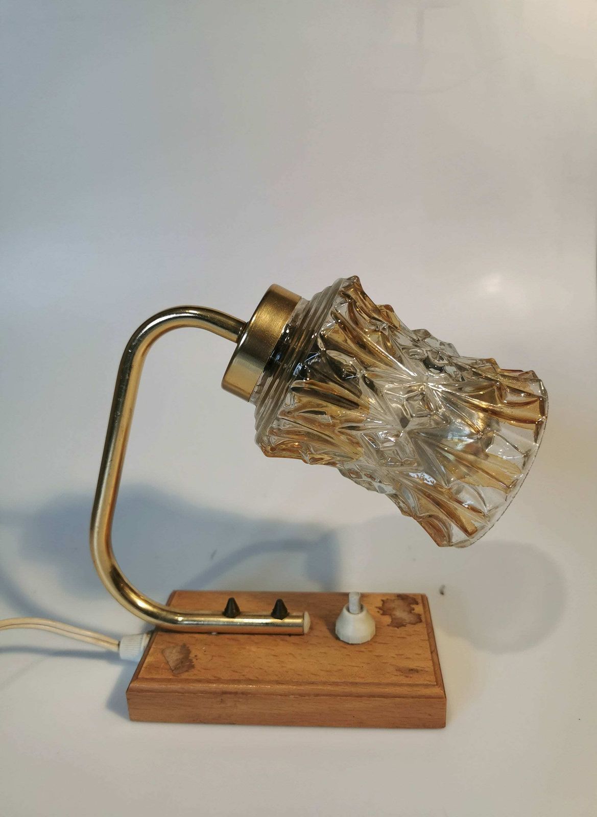 Vintage Bedside Desk Lamp / Table Glass Light / Mid Century Lighting / Made In Yugoslavia 1970s / Wood Metal Glass / Retro photo vintage
