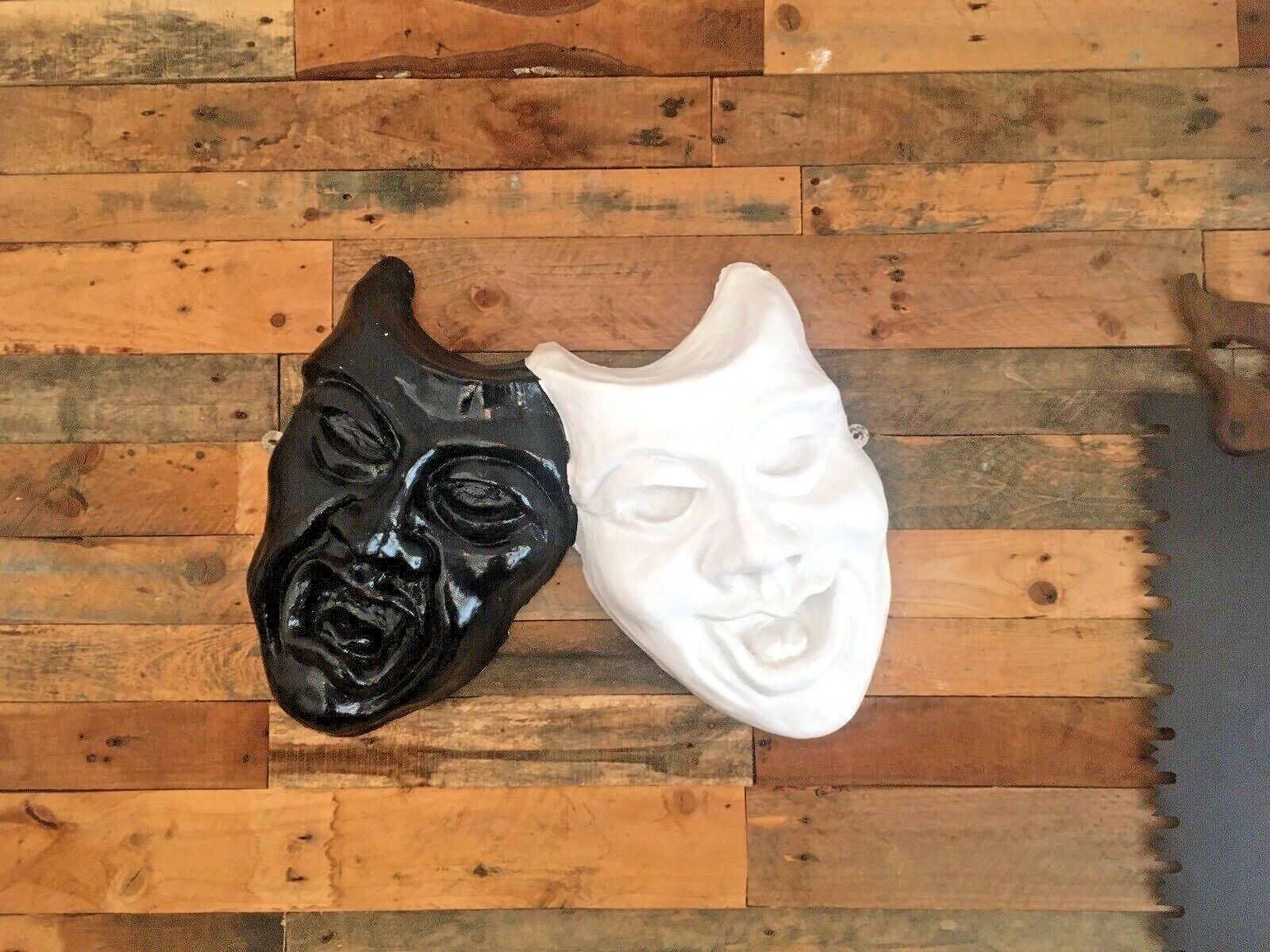 Large Heavy Plaster Theatre Comedy Tragedy Masks Sculpture Wall Sign Display photo for sale