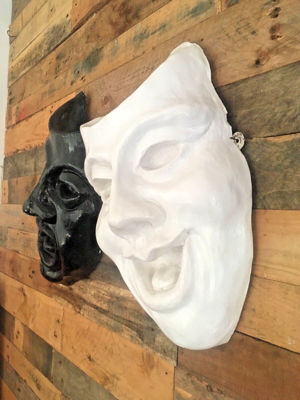 Large Heavy Plaster Theatre Comedy Tragedy Masks Sculpture Wall Sign Display photo Art
