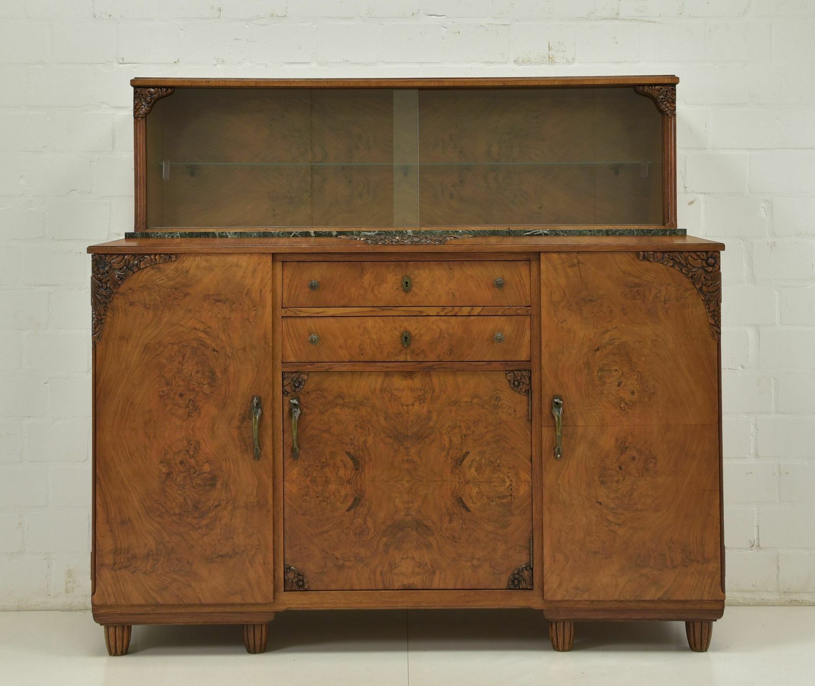 Antique! Sideboard With Showcase Restored Art Deco Walnut Buffet Sideboard photo furniture