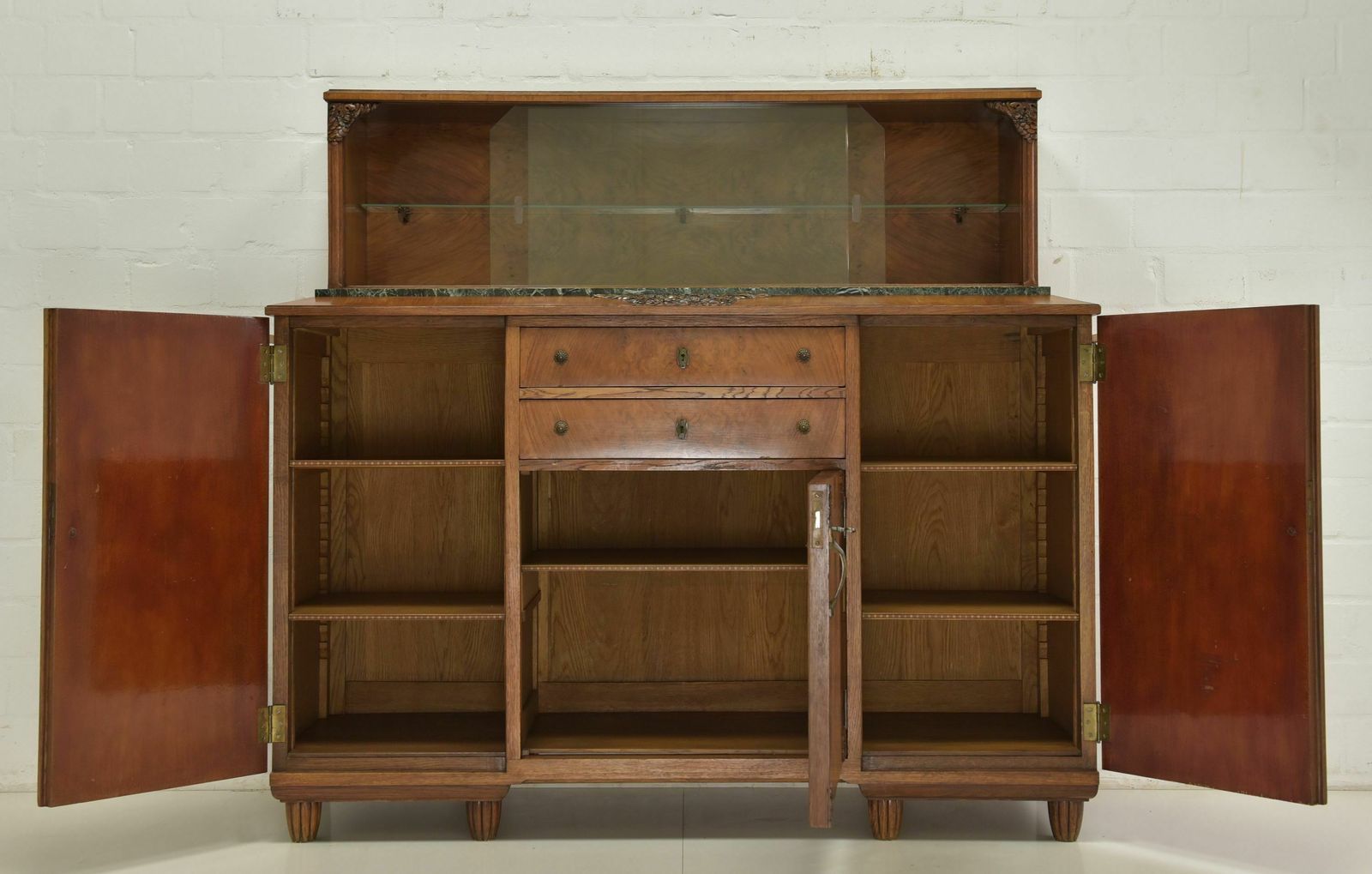 Antique! Sideboard With Showcase Restored Art Deco Walnut Buffet Sideboard photo for sale