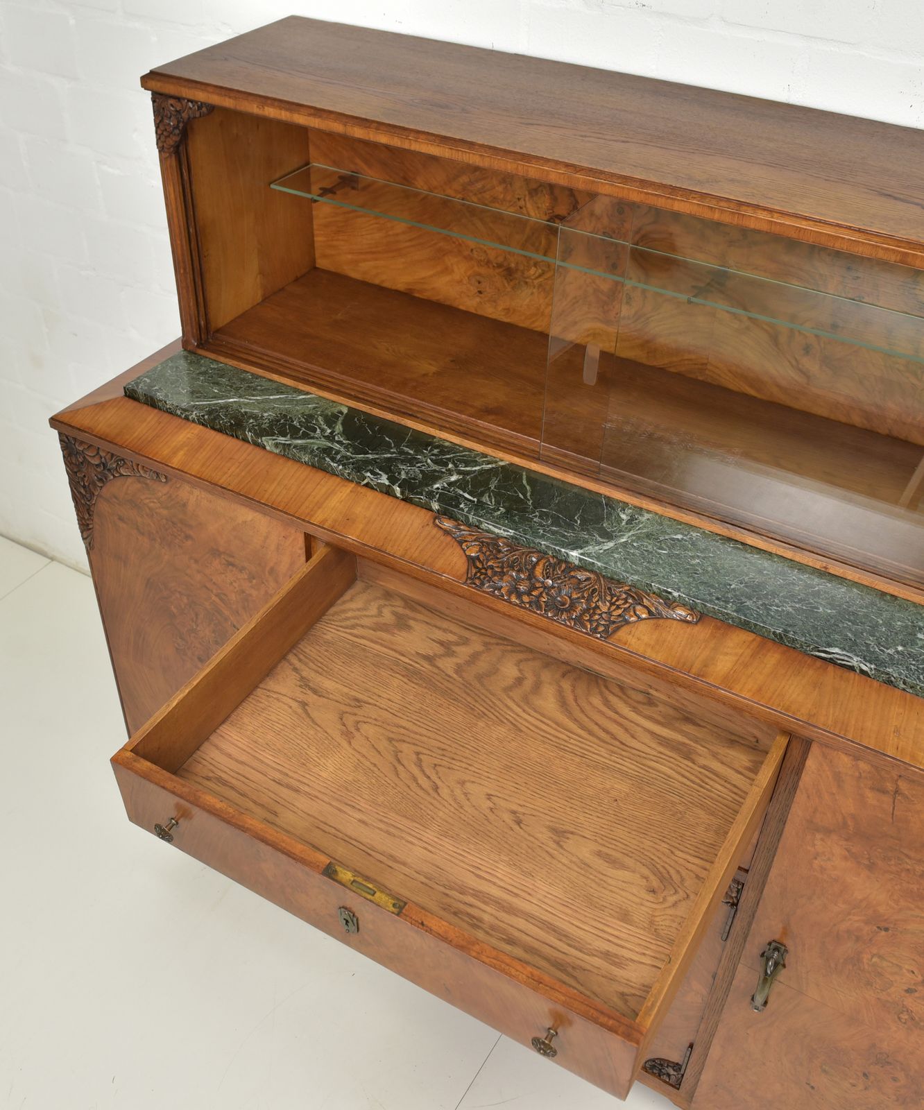 Antique! Sideboard With Showcase Restored Art Deco Walnut Buffet Sideboard photo vinterior