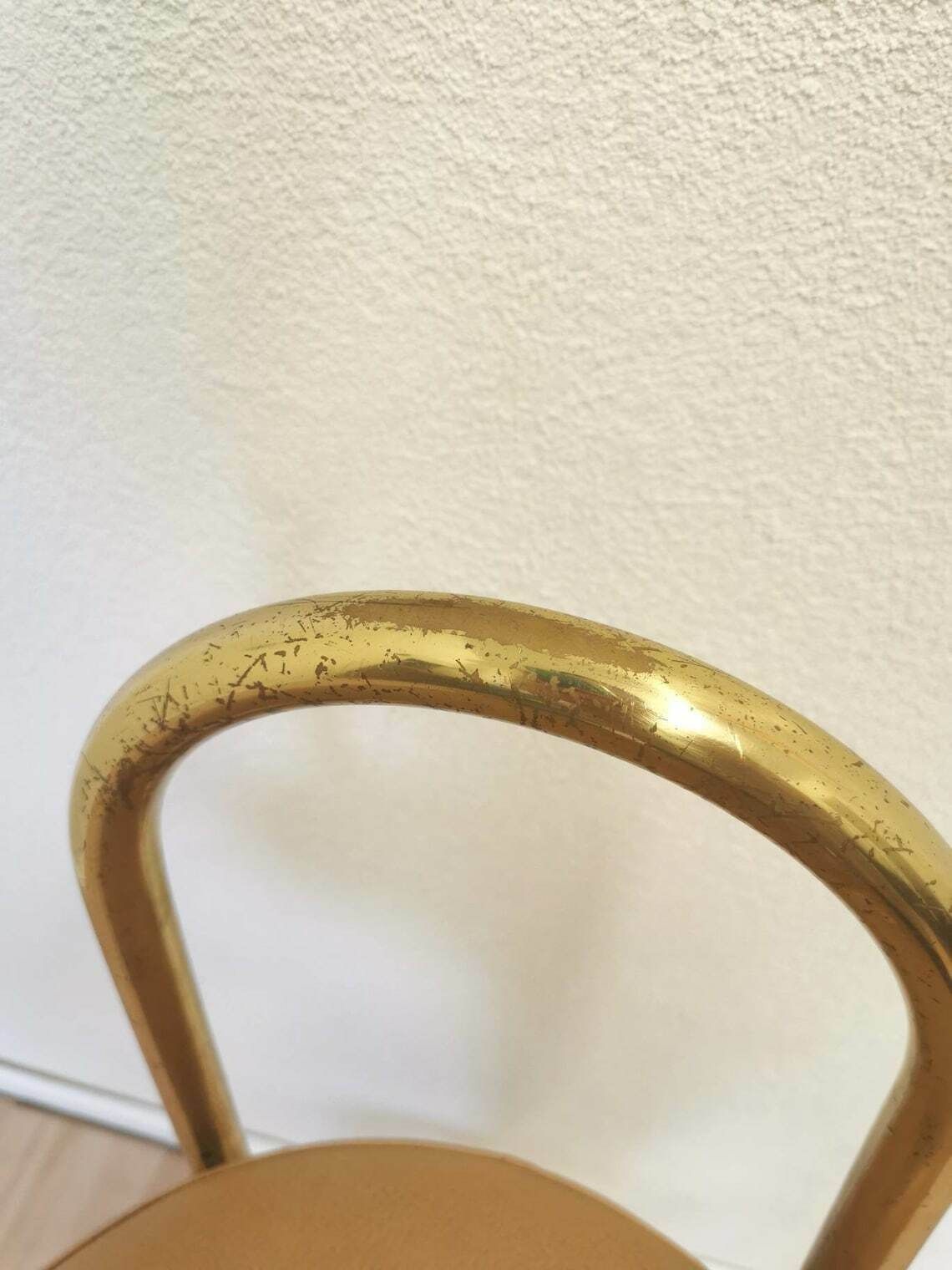 Mid Century Modern Gold Bar Stool / Vintage Elegant Round High Chair / Brass And Leather / 1970s, Italian Design / Classy Pub Stool photo Furniture