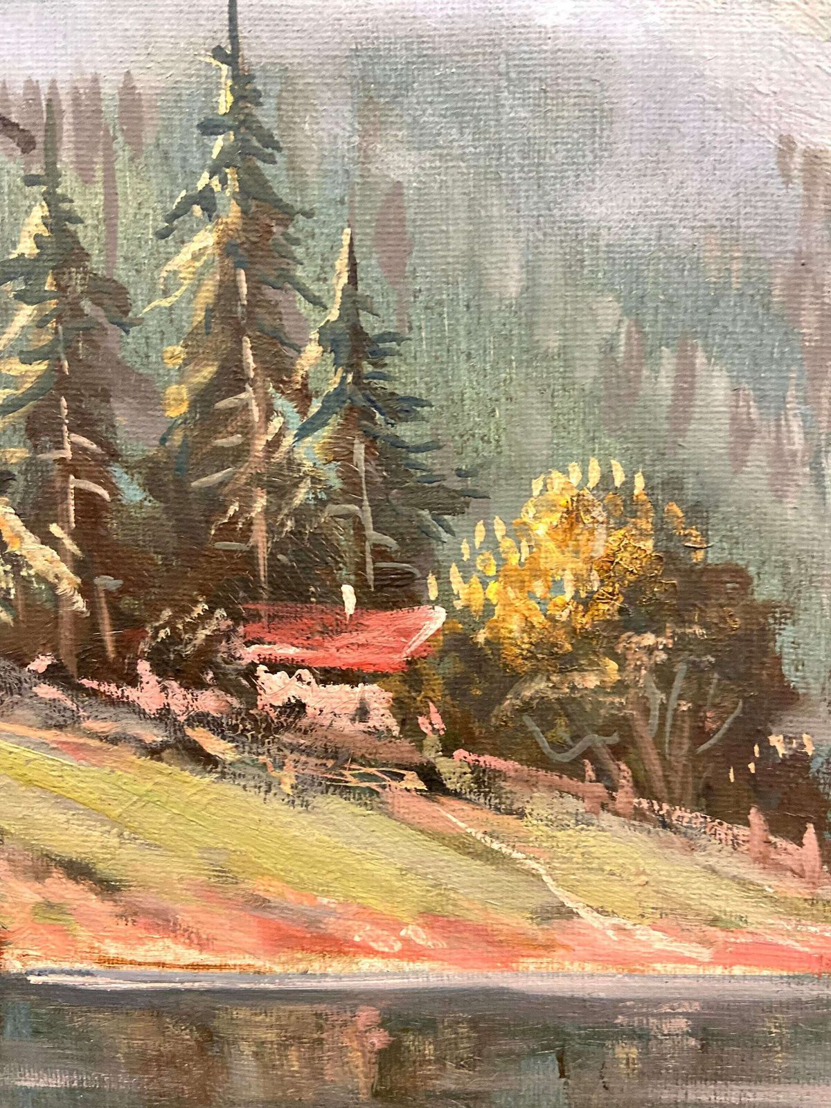 photo furniture Vintage Large Oil On Canvas / Summerly High Mountain / Signed Framed C1930