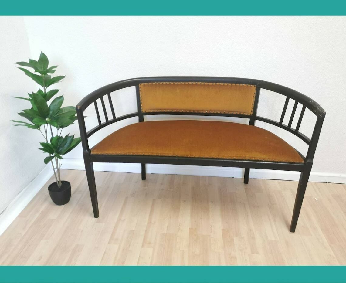 Art Nouveau Wooden Bench With Springs / 1950s / 50s / Vintage Chair Cushioned / Metal Snaps / Bentwood Technique / Art Deco / Secession