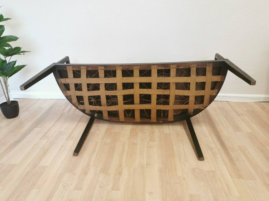 photo furniture Art Nouveau Wooden Bench With Springs / 1950s / 50s / Vintage Chair Cushioned / Metal Snaps / Bentwood Technique / Art Deco / Secession