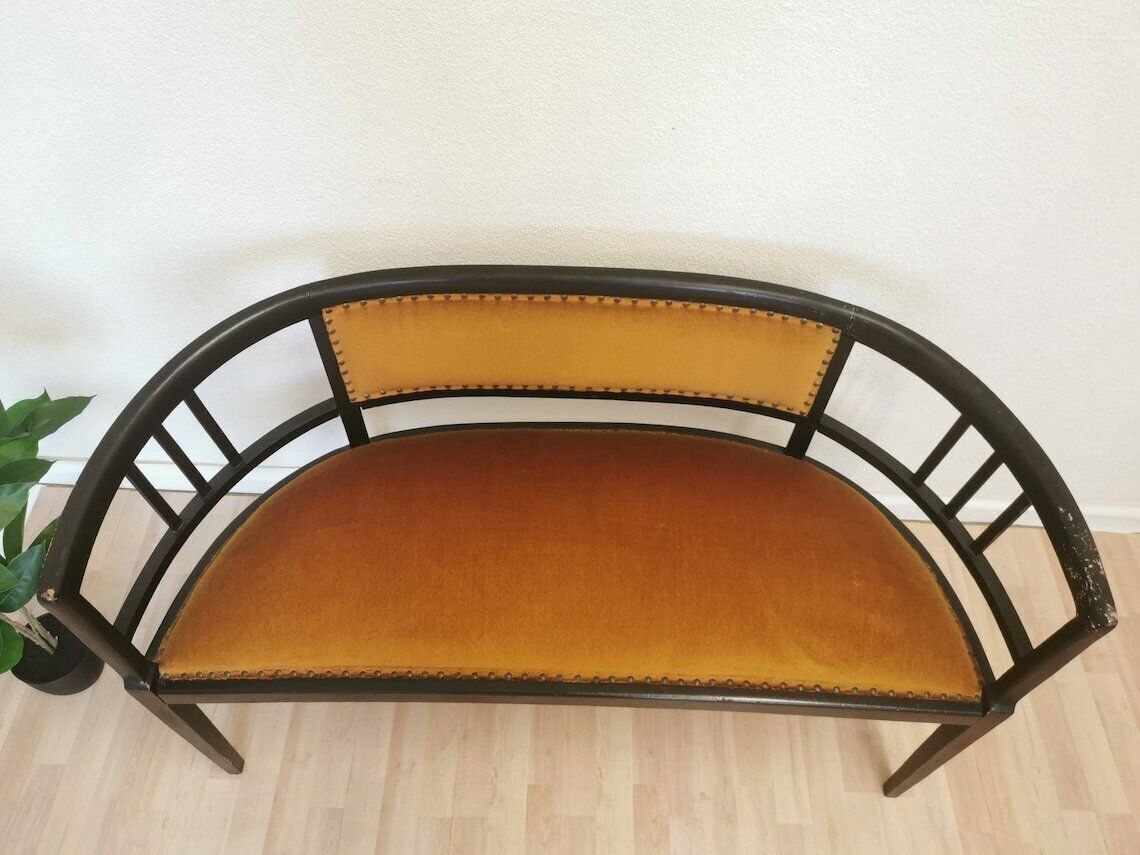 photo for sale Art Nouveau Wooden Bench With Springs / 1950s / 50s / Vintage Chair Cushioned / Metal Snaps / Bentwood Technique / Art Deco / Secession
