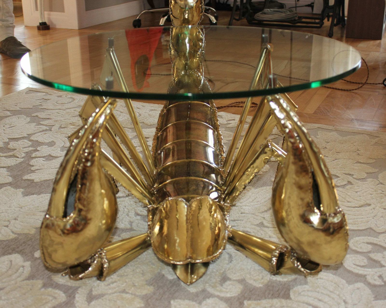 Rare Illuminated Brass Scorpion Coffee Table By Jacques Duval Brasseur photo furniture