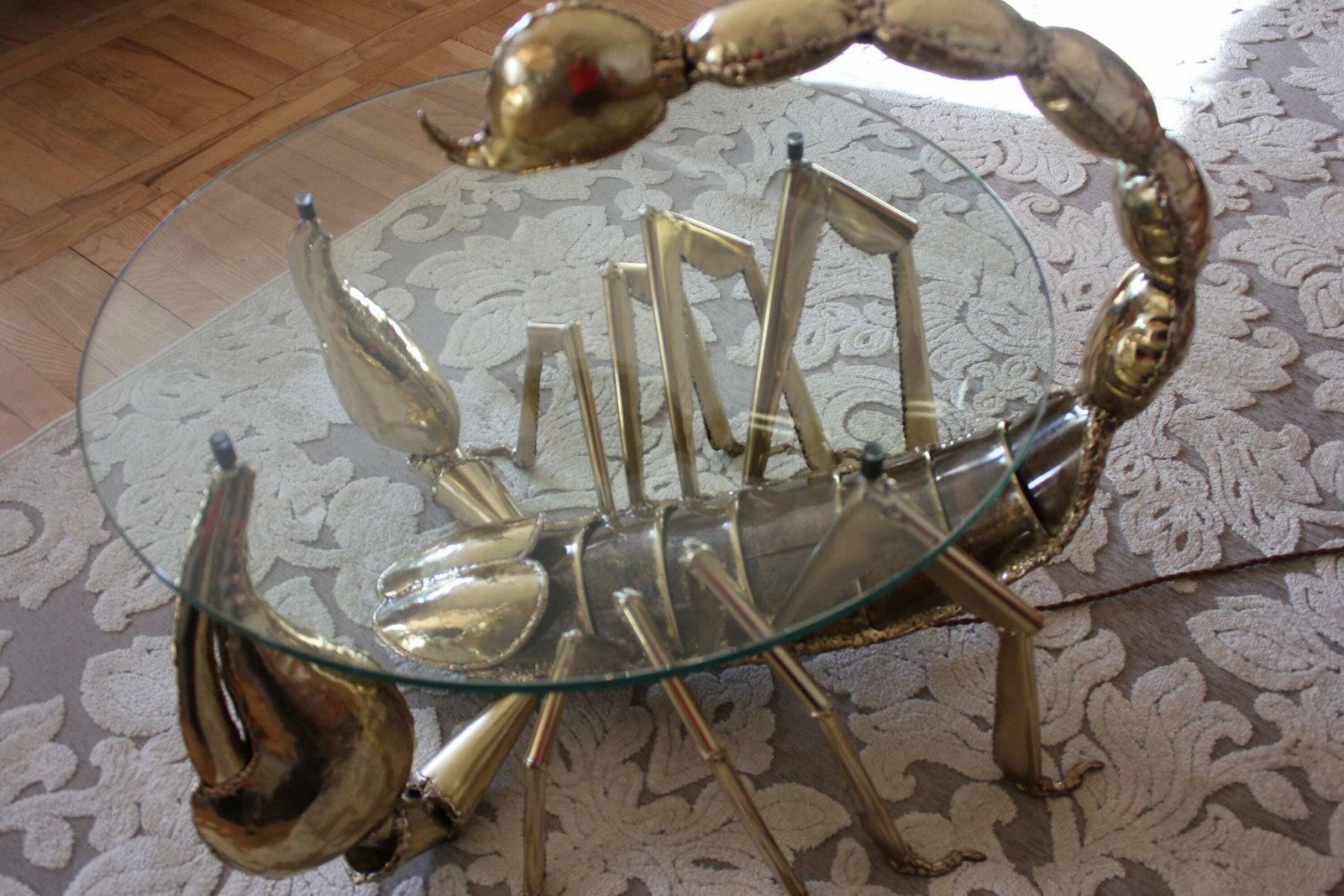 Rare Illuminated Brass Scorpion Coffee Table By Jacques Duval Brasseur photo vintage