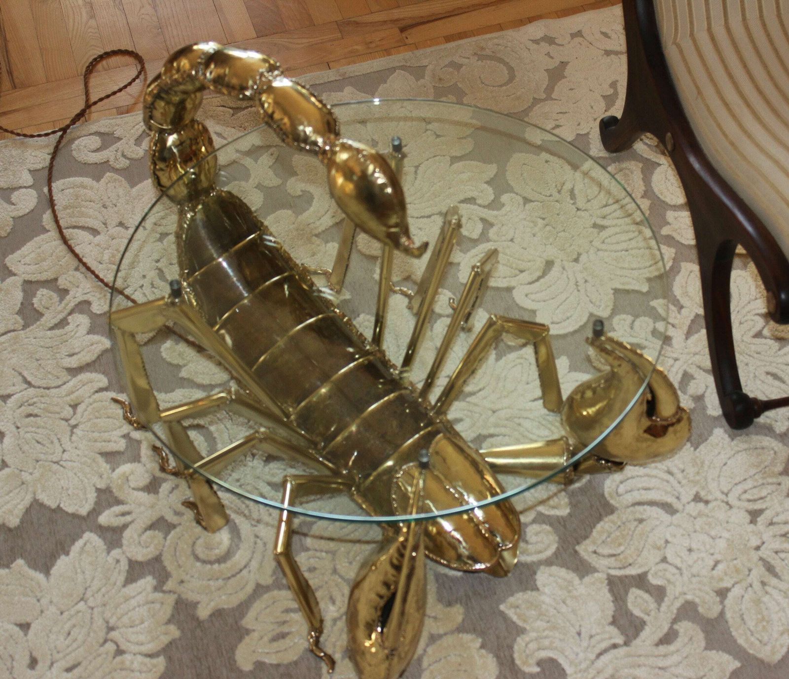 Furniture Rare Illuminated Brass Scorpion Coffee Table By Jacques Duval Brasseur photo