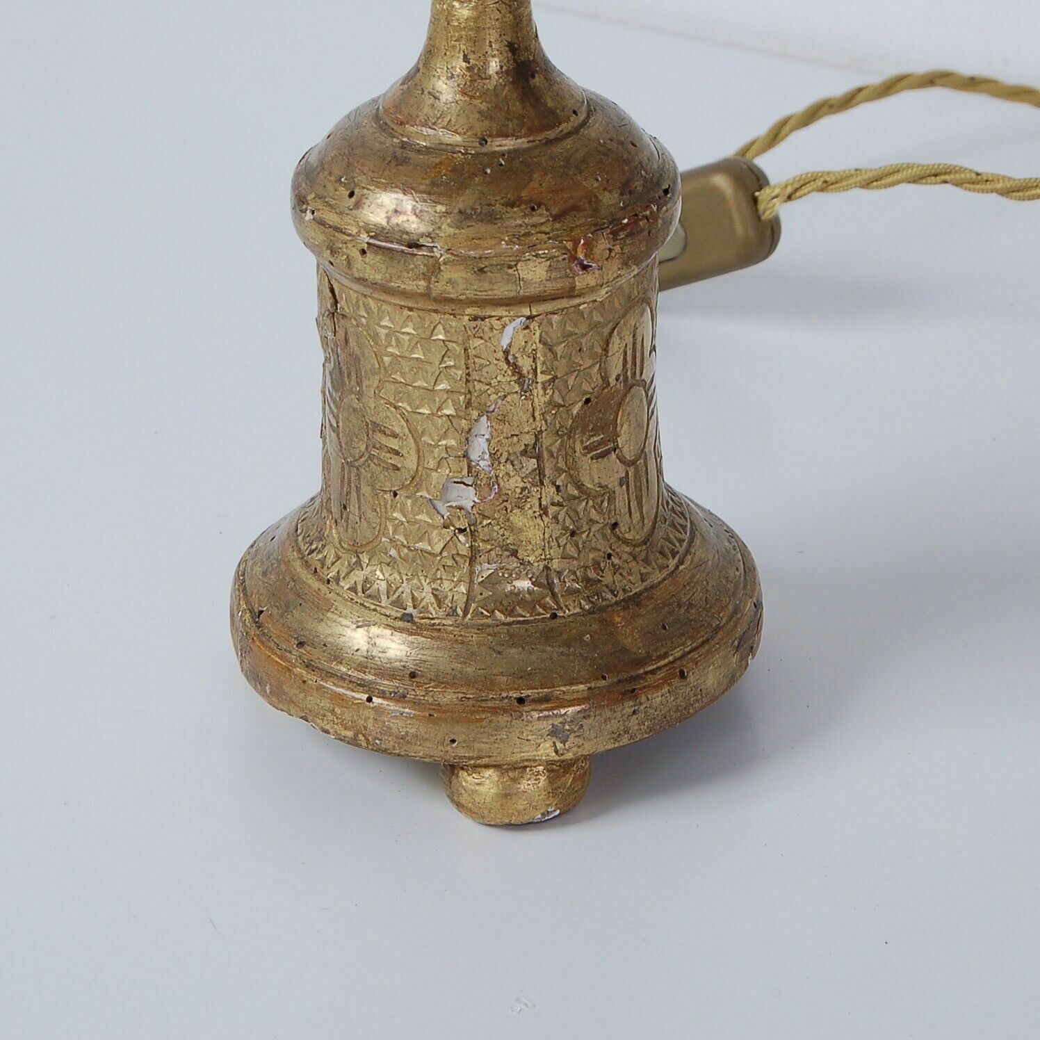 Pair Of Gold Leaf Wooden Candelabras From The Second Half Of The 19th Century, Electrified Lamps photo vintage
