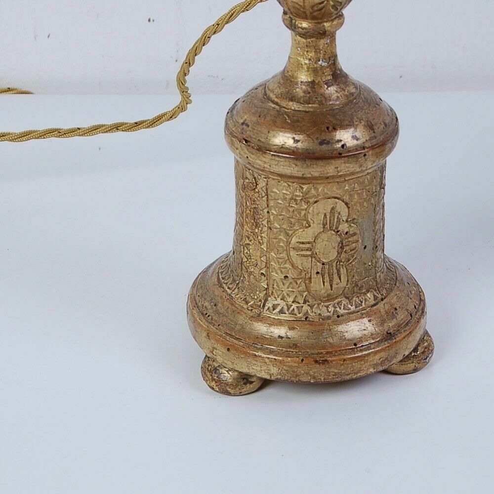 photo vintage Pair Of Gold Leaf Wooden Candelabras From The Second Half Of The 19th Century, Electrified Lamps