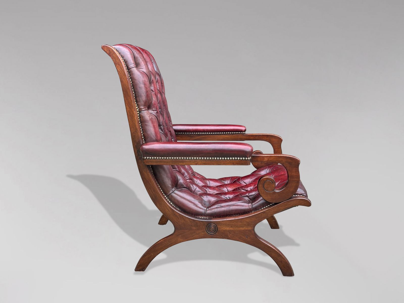 Quality Burgundy Red Leather Chesterfield Slipper Armchair photo for sale
