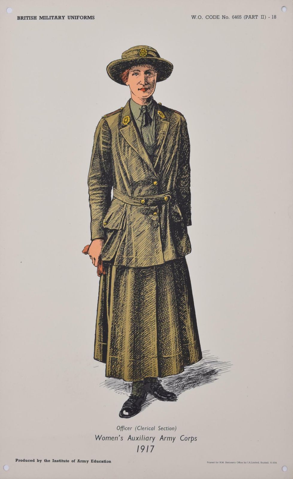 Unknown Women's Auxiliary Army Corps Institute Of Army Education Ww1 Uniform Lithograph Circa 1950s