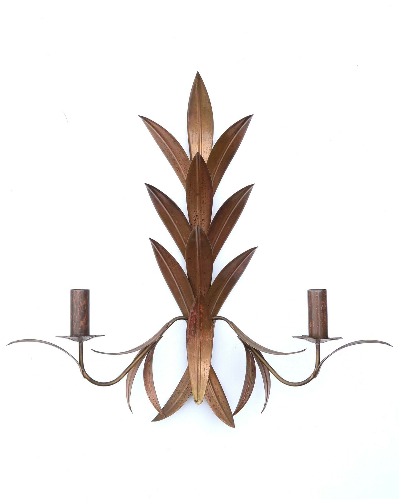 Large Pair Of Brass Sconces : Leaf, 1970s / Leaves, Tomasse Barbi Style, Tropical, Exotic, Boho Chic, Hollywood Regency photo for sale