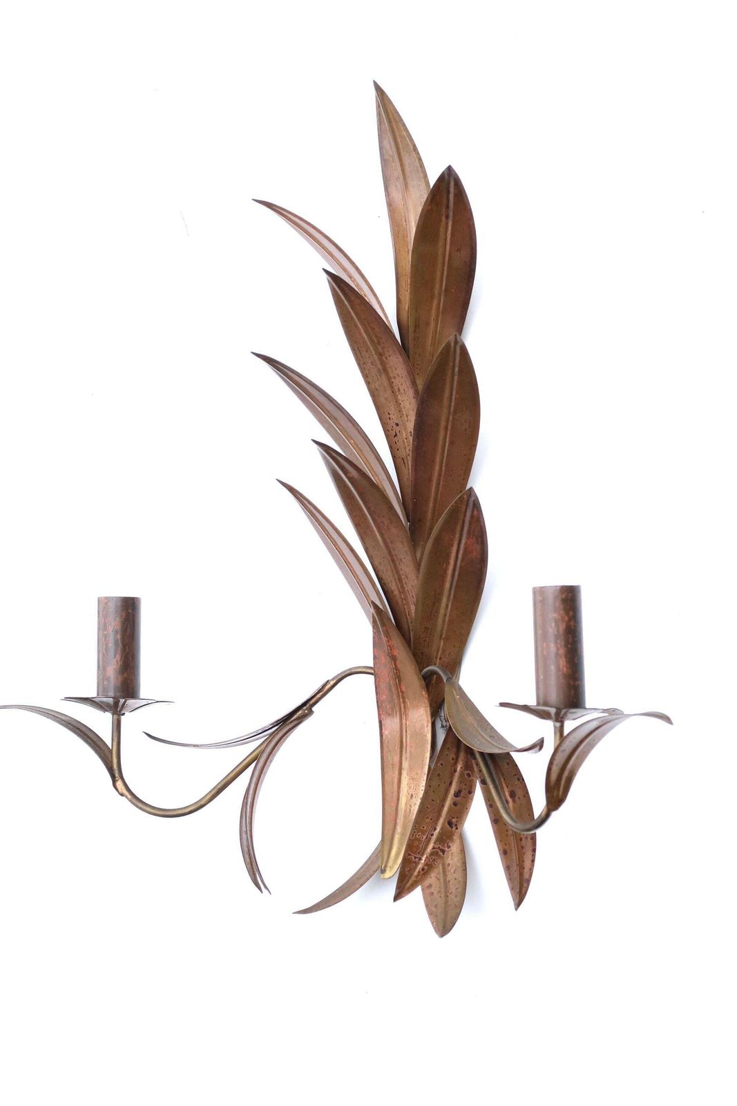 Large Pair Of Brass Sconces : Leaf, 1970s / Leaves, Tomasse Barbi Style, Tropical, Exotic, Boho Chic, Hollywood Regency photo 1402.0
