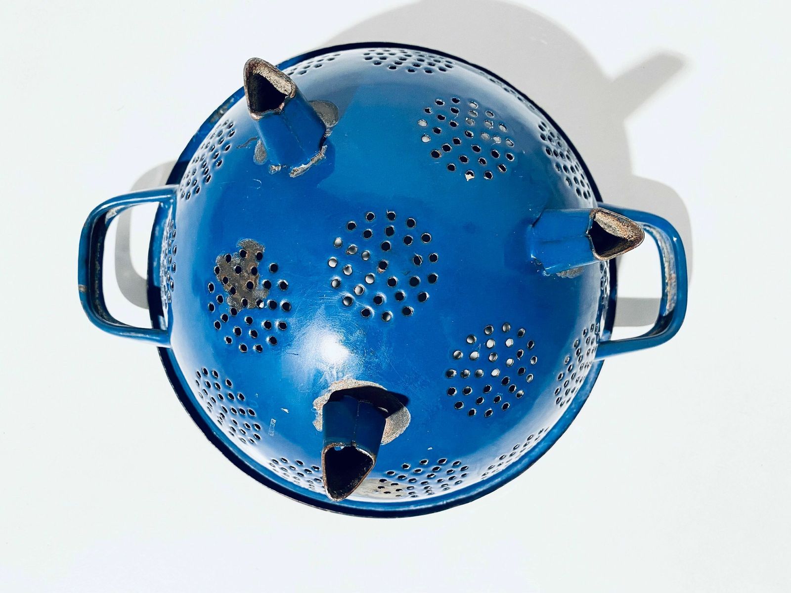 photo for sale Blue Enamel Kitchen Sieve / Kitchen Colander / 1920s Vintage Decor